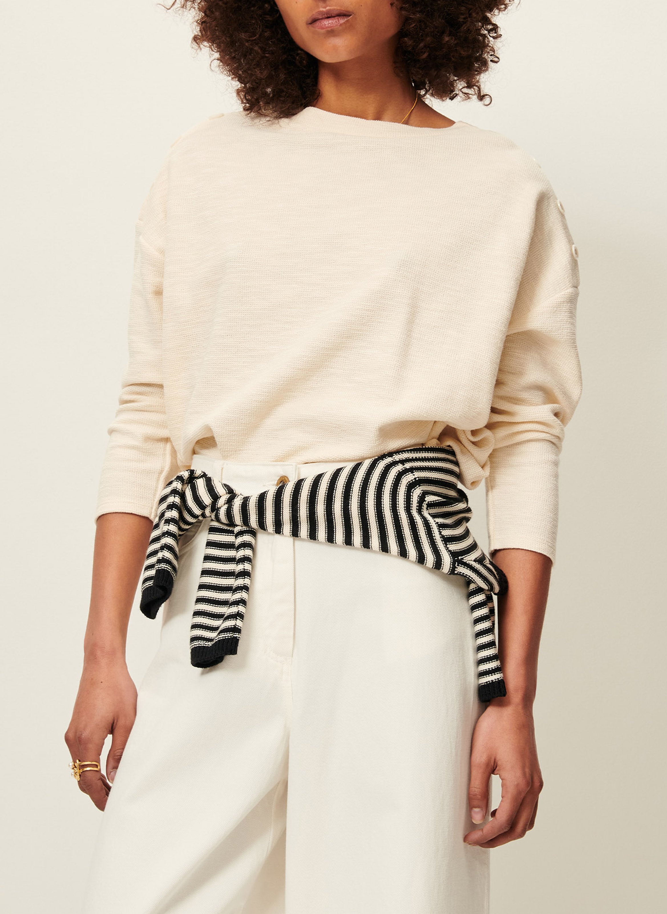 Dunne trui van katoenmix met ronde hals SESSUN Beige