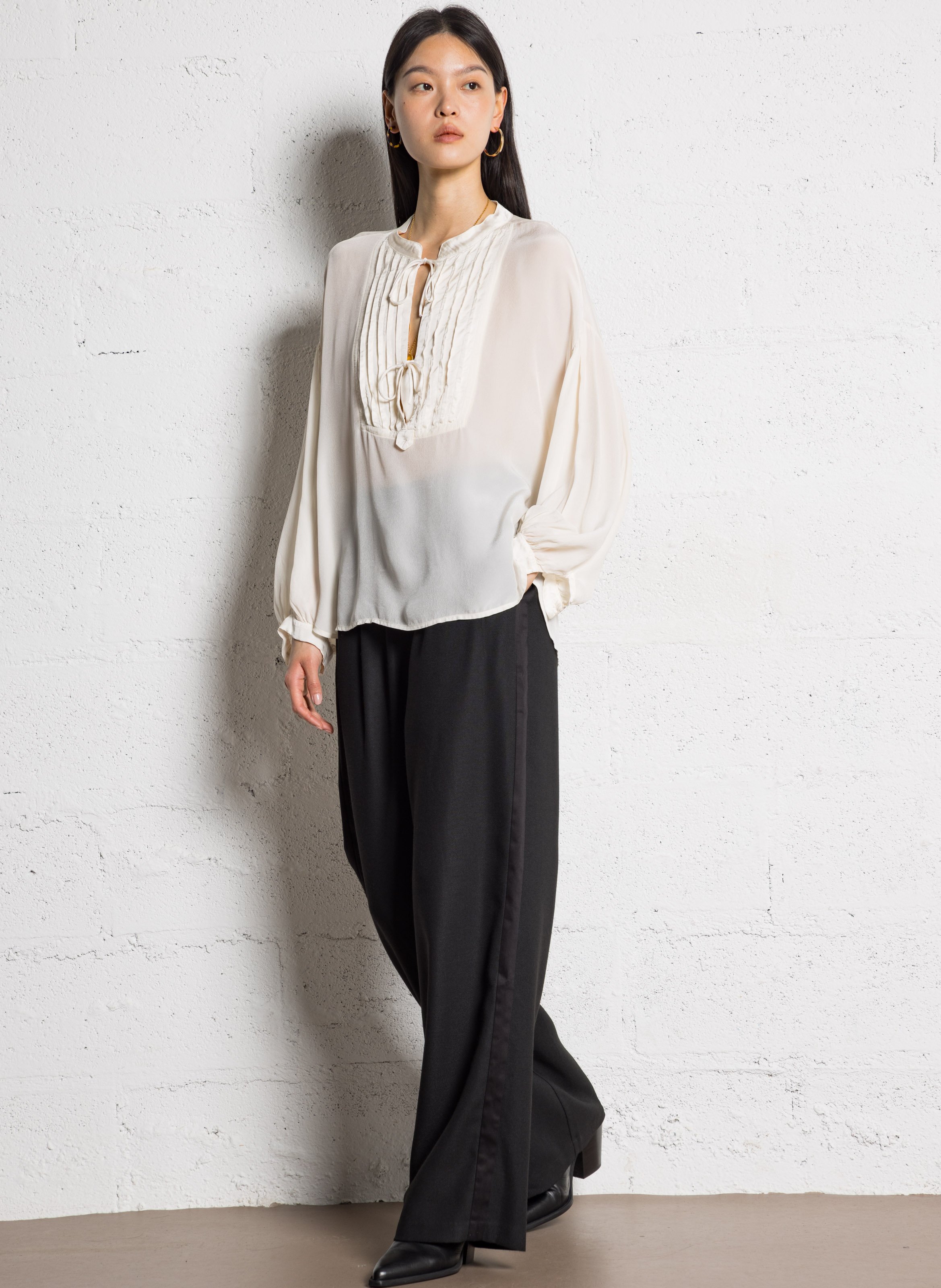 Round-neck satin blouse MAISON HOTEL Beige