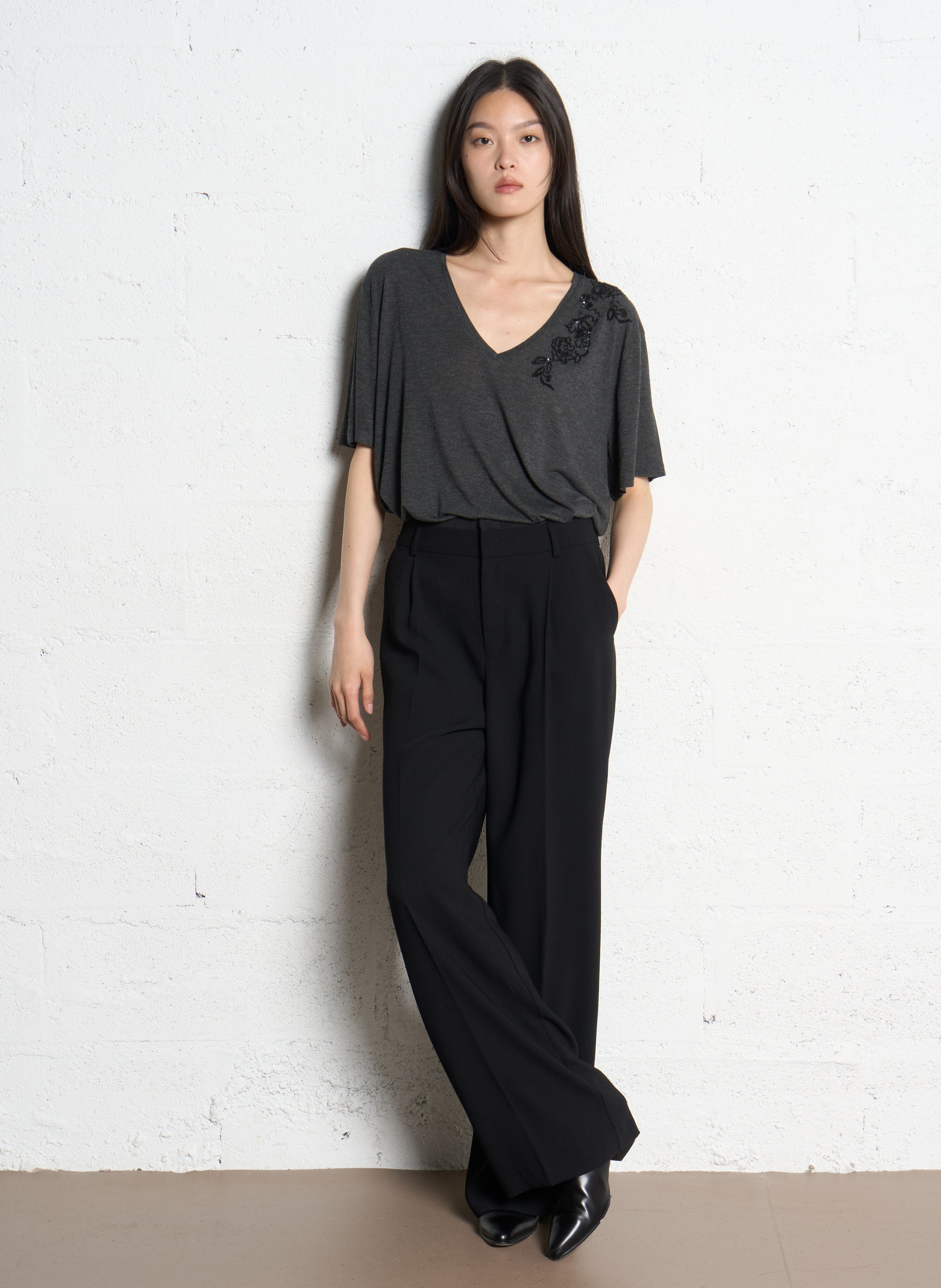 Top aus Crêpe mit V-Ausschnitt IKKS Grau