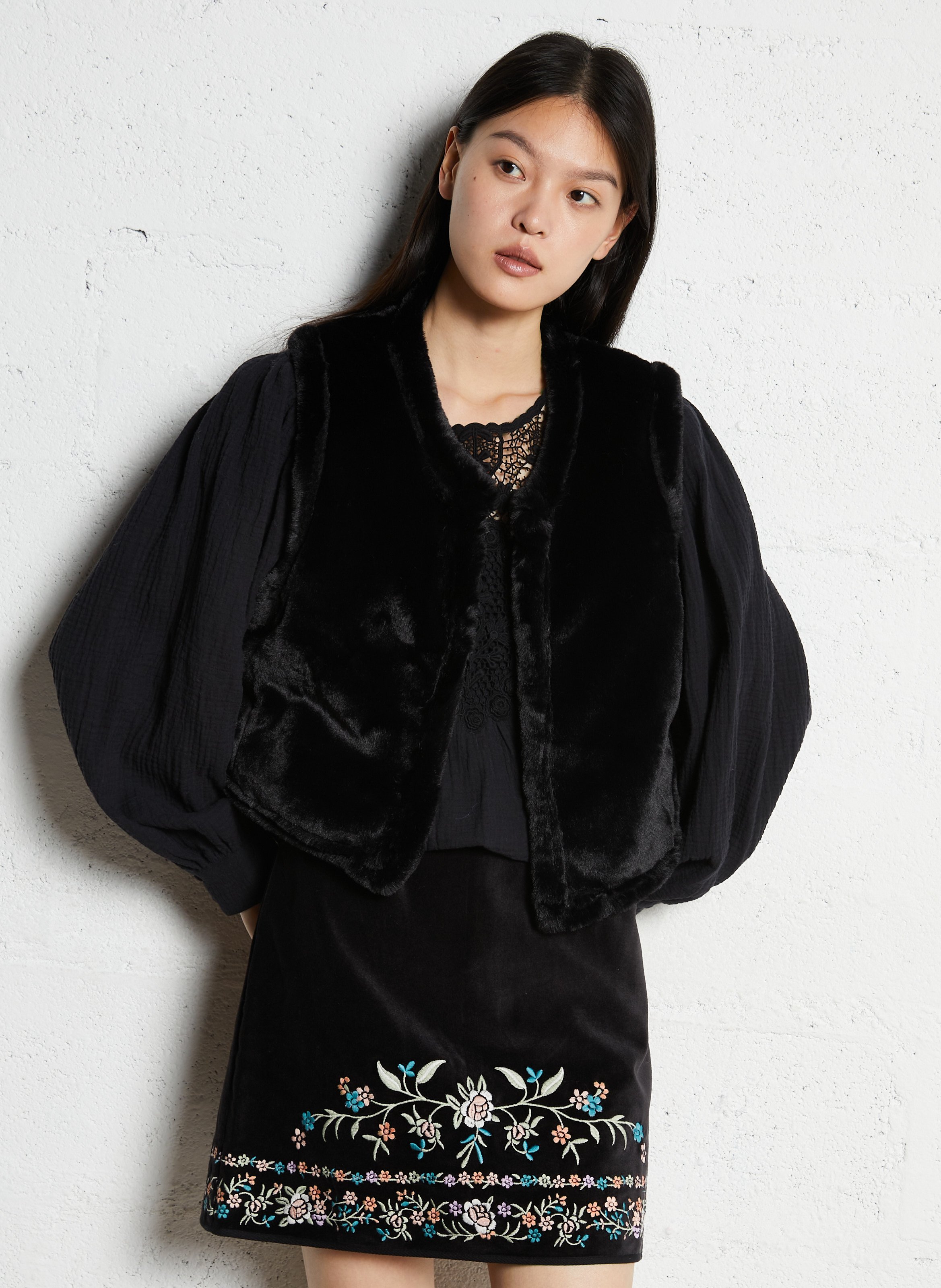 Reversible embroidered cotton jacket LOUISE MISHA Black