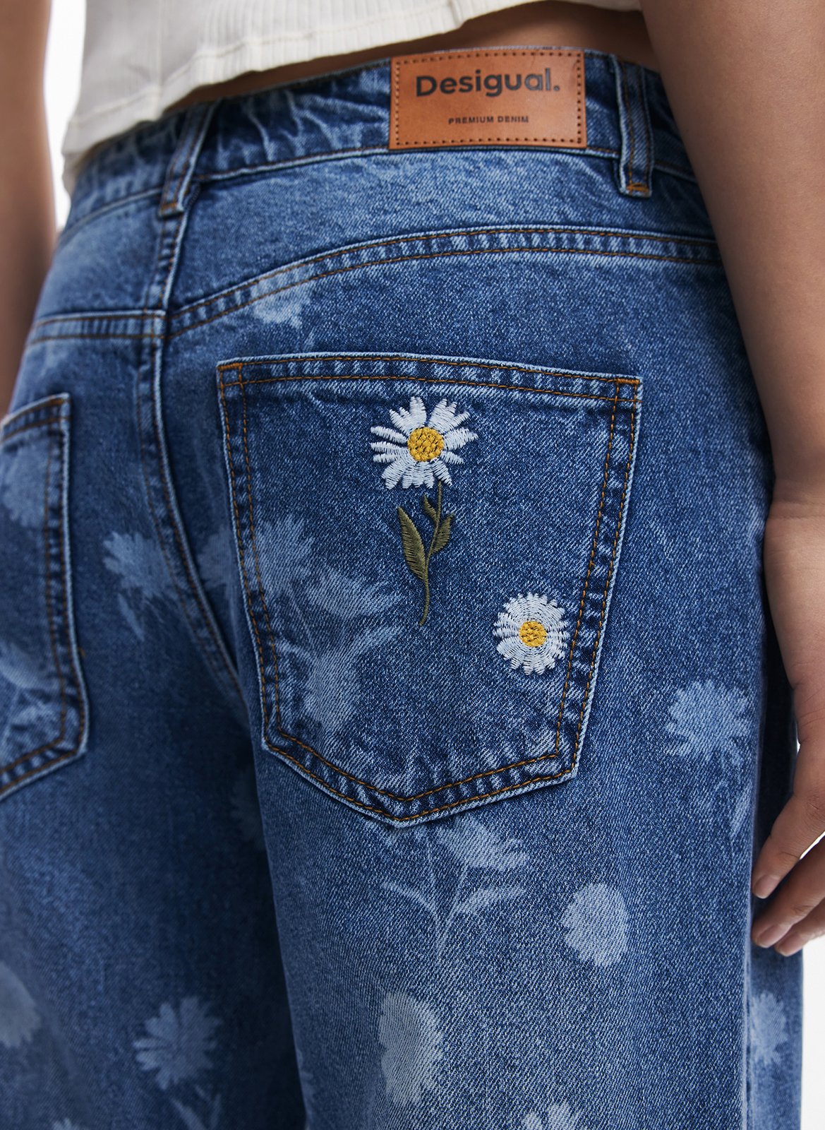 Jean large taille haute à motifs DESIGUAL Bleu