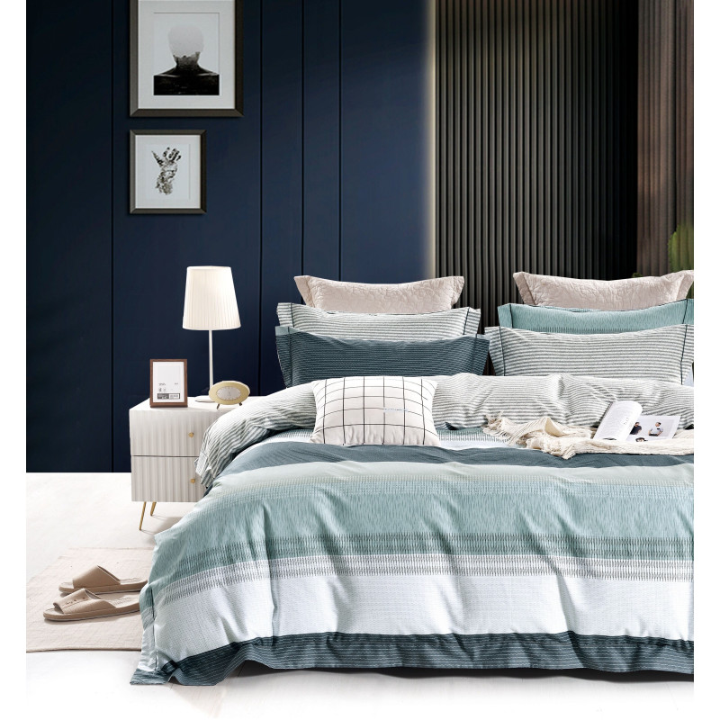 Parure De Lit Complète 6 Pièces Coton 57 Fils - Housse Réversible, Pour Lit 160x200 Cm