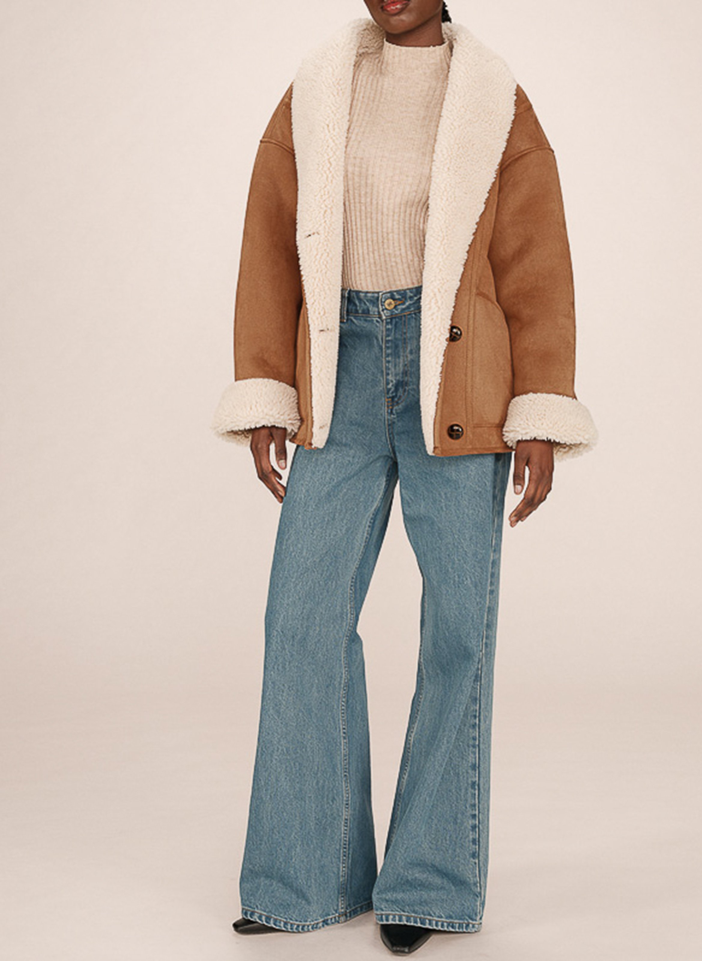 Shawl-collar faux fur oversized coat GRACE ET MILA Brown