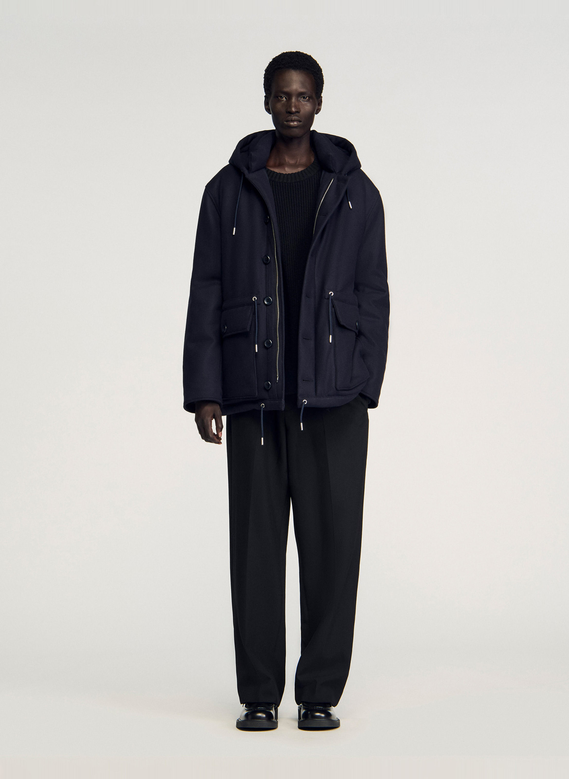 Recht gesneden parka met knopen en capuchon SANDRO Blauw