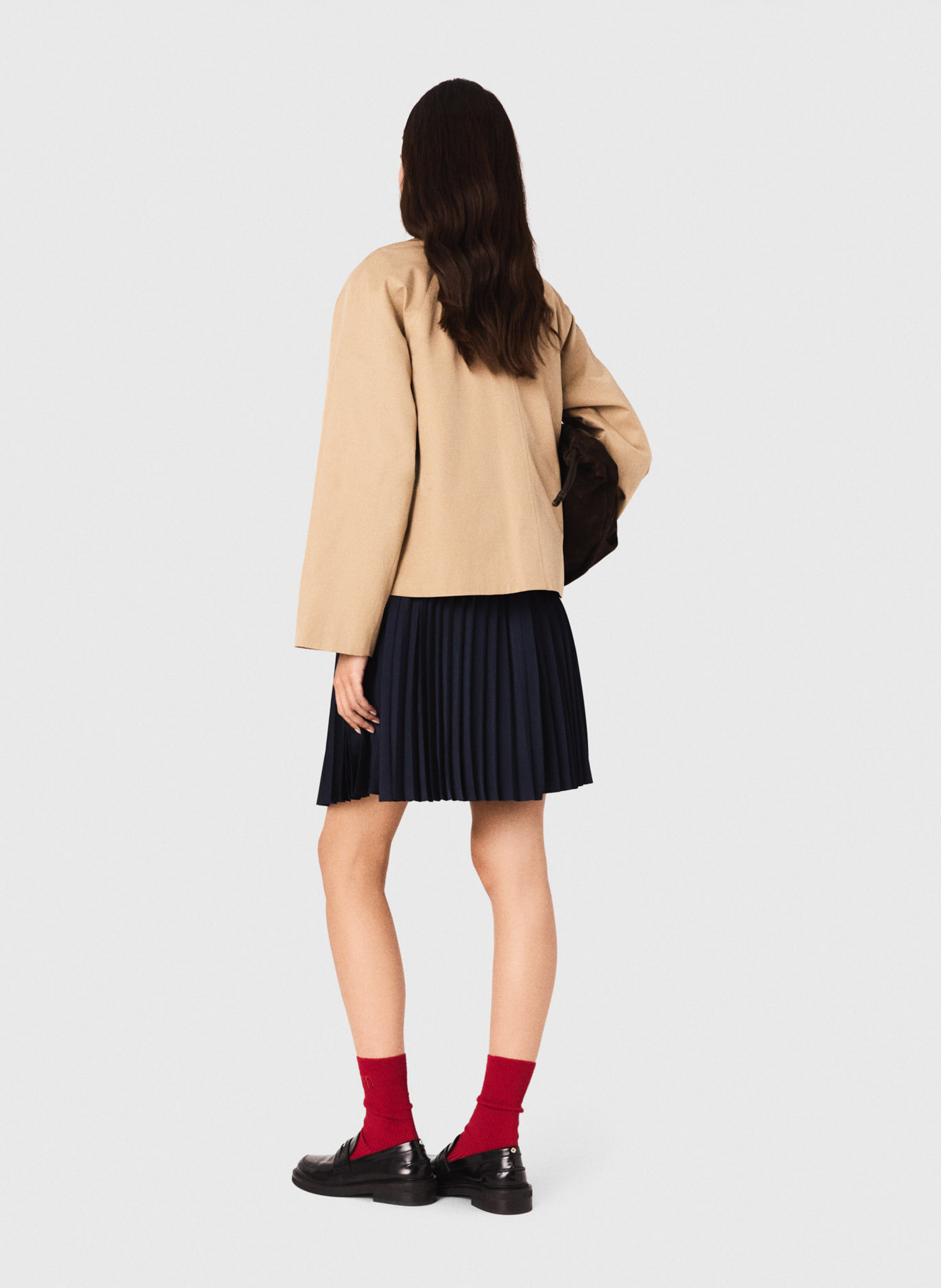 Veste trapèze unie à col velours côtelé MAJE Marron