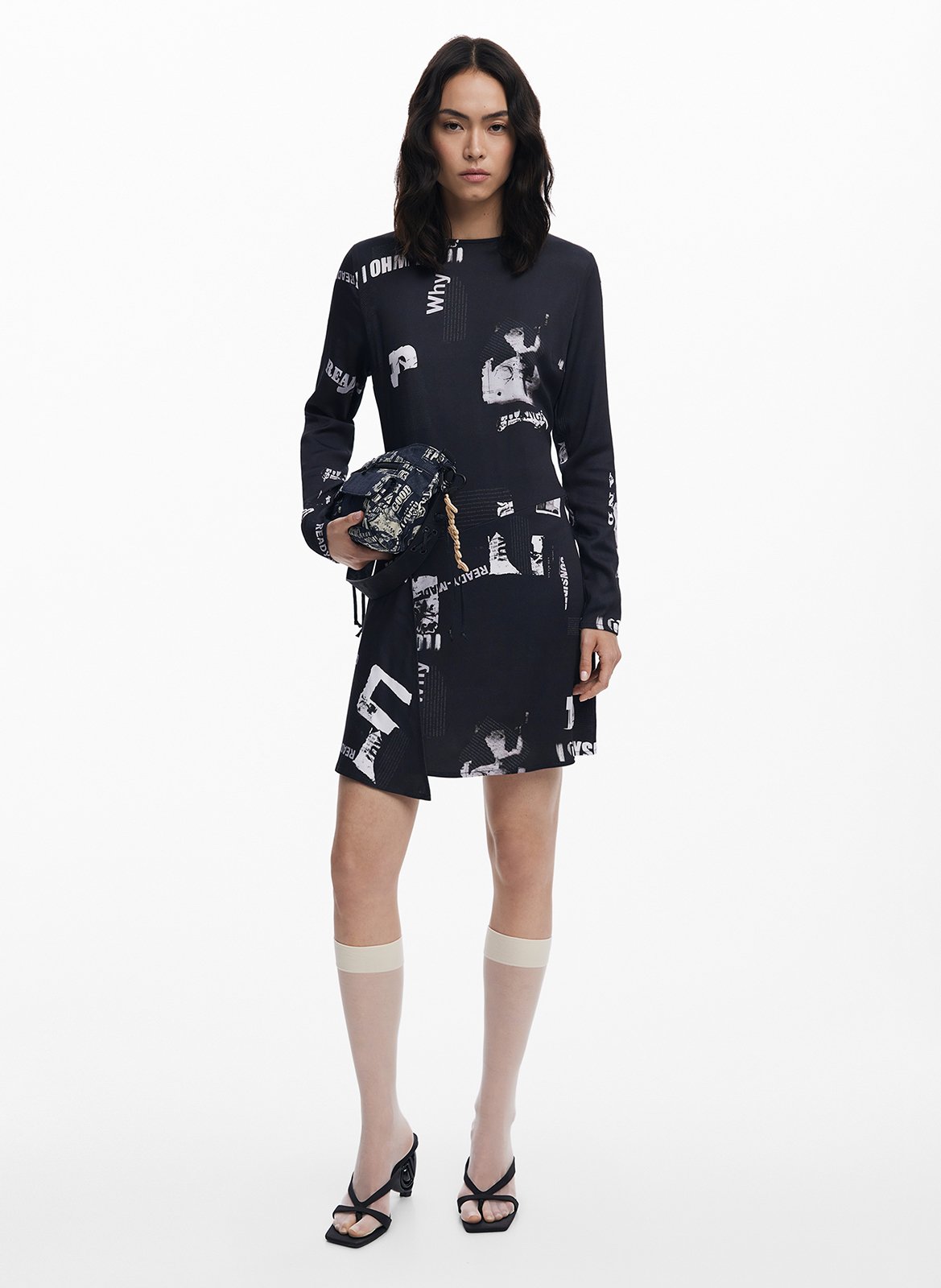 Robe courte col rond imprimée DESIGUAL Noir