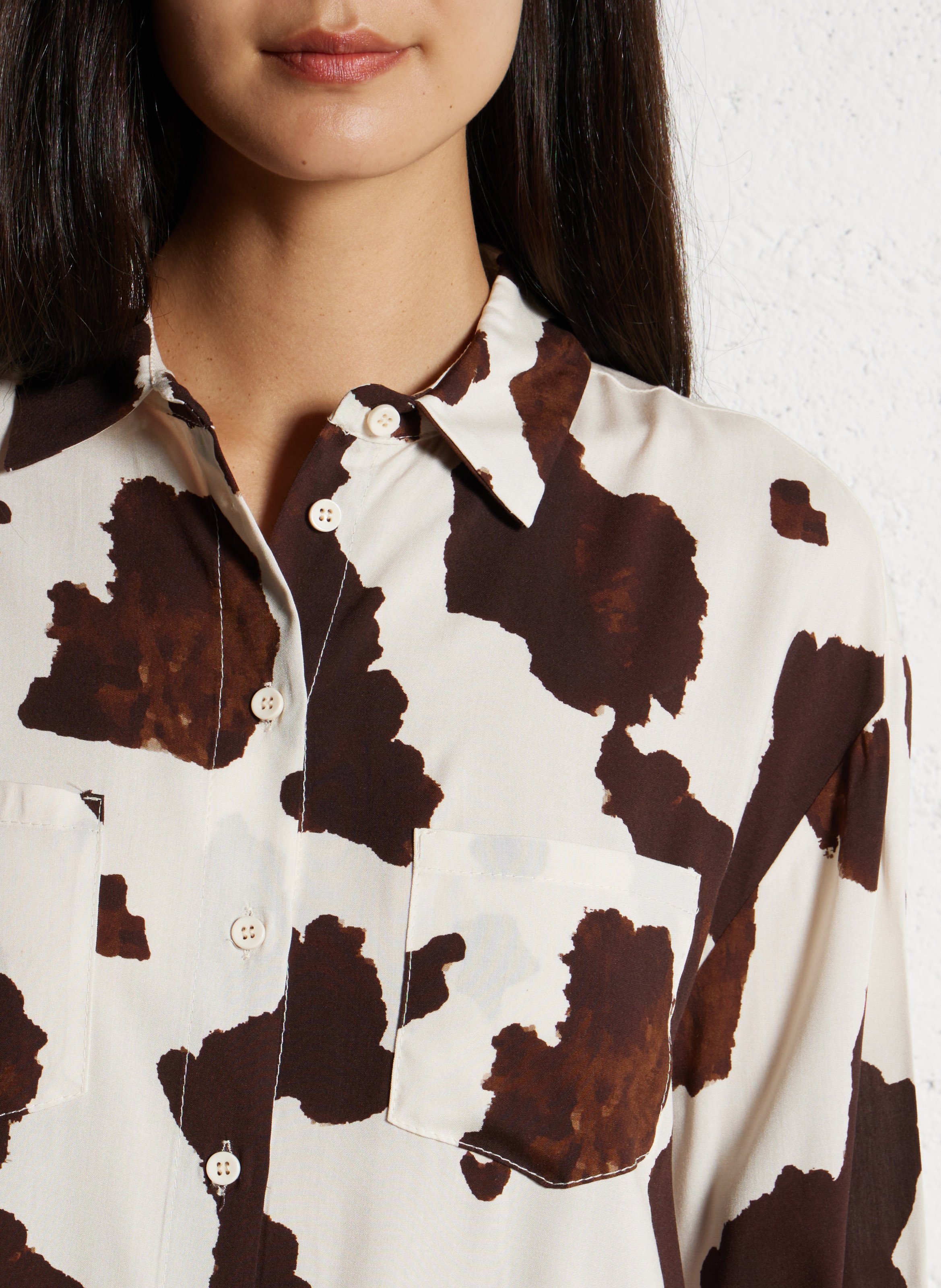 Flowy blouse with long sleeves cow print PLEASE Beige