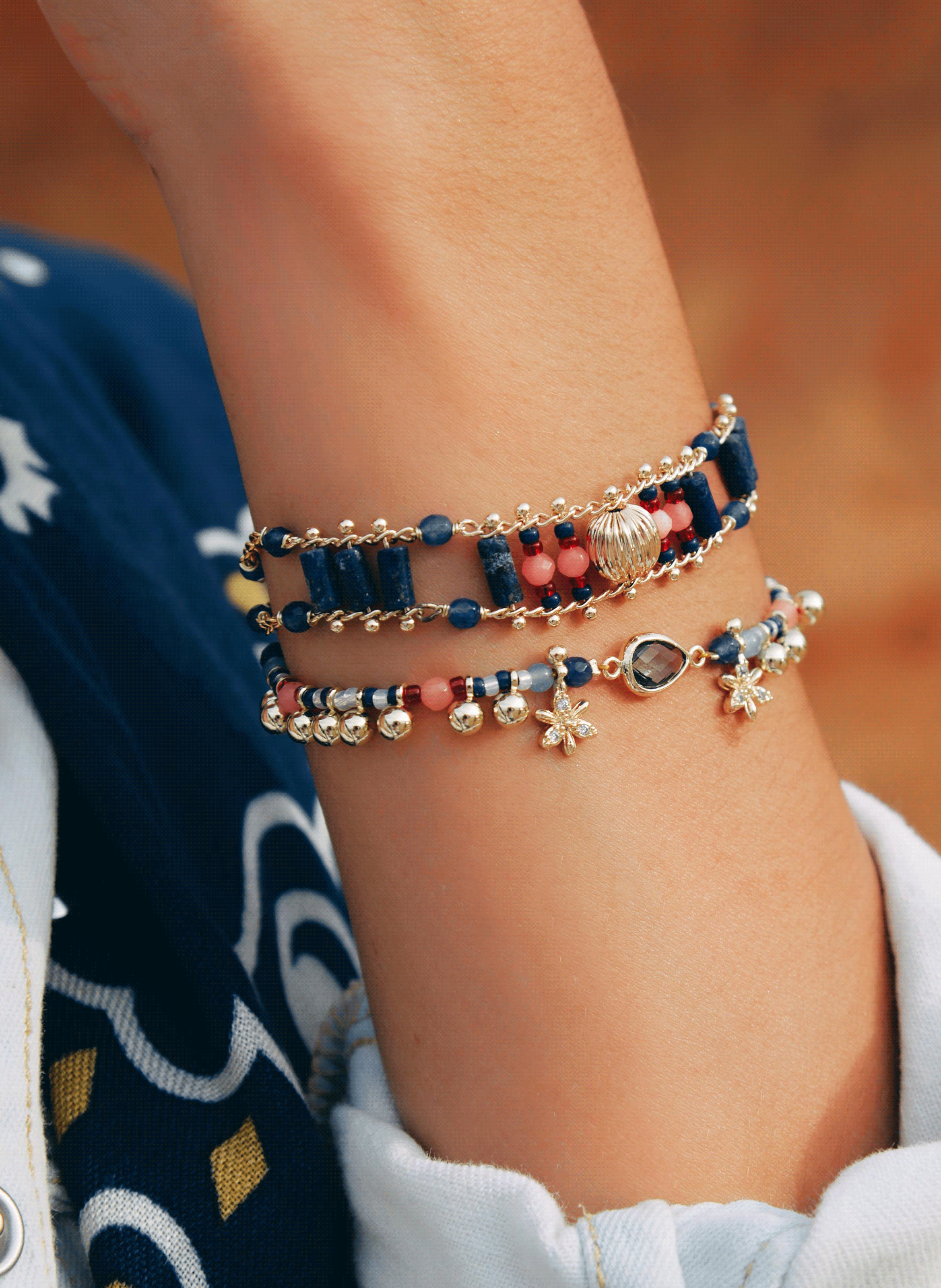 Adjustable bead bracelet with charms HIPANEMA Blue