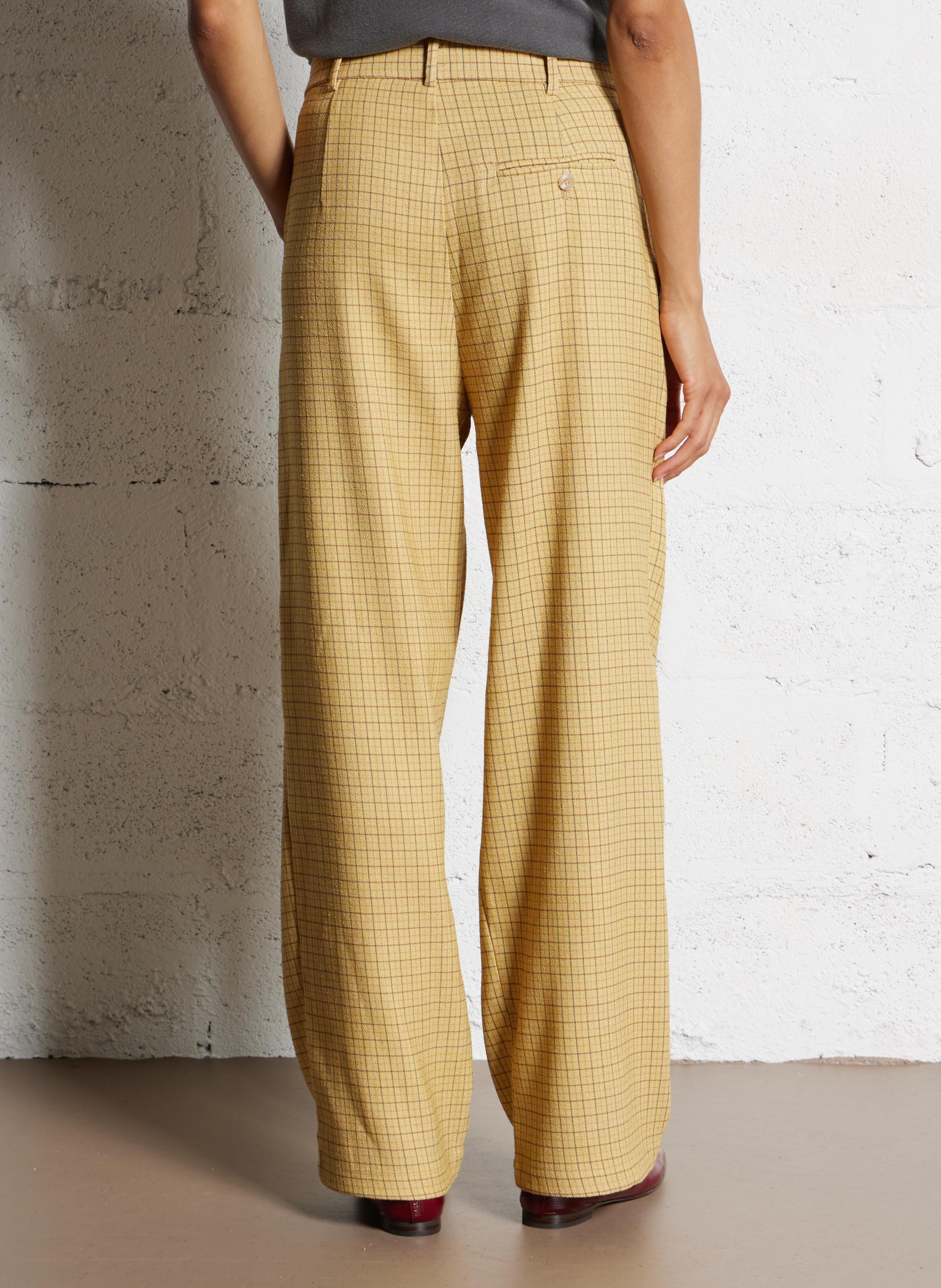 Pantalon large taille haute à carreaux MES DEMOISELLES Jaune