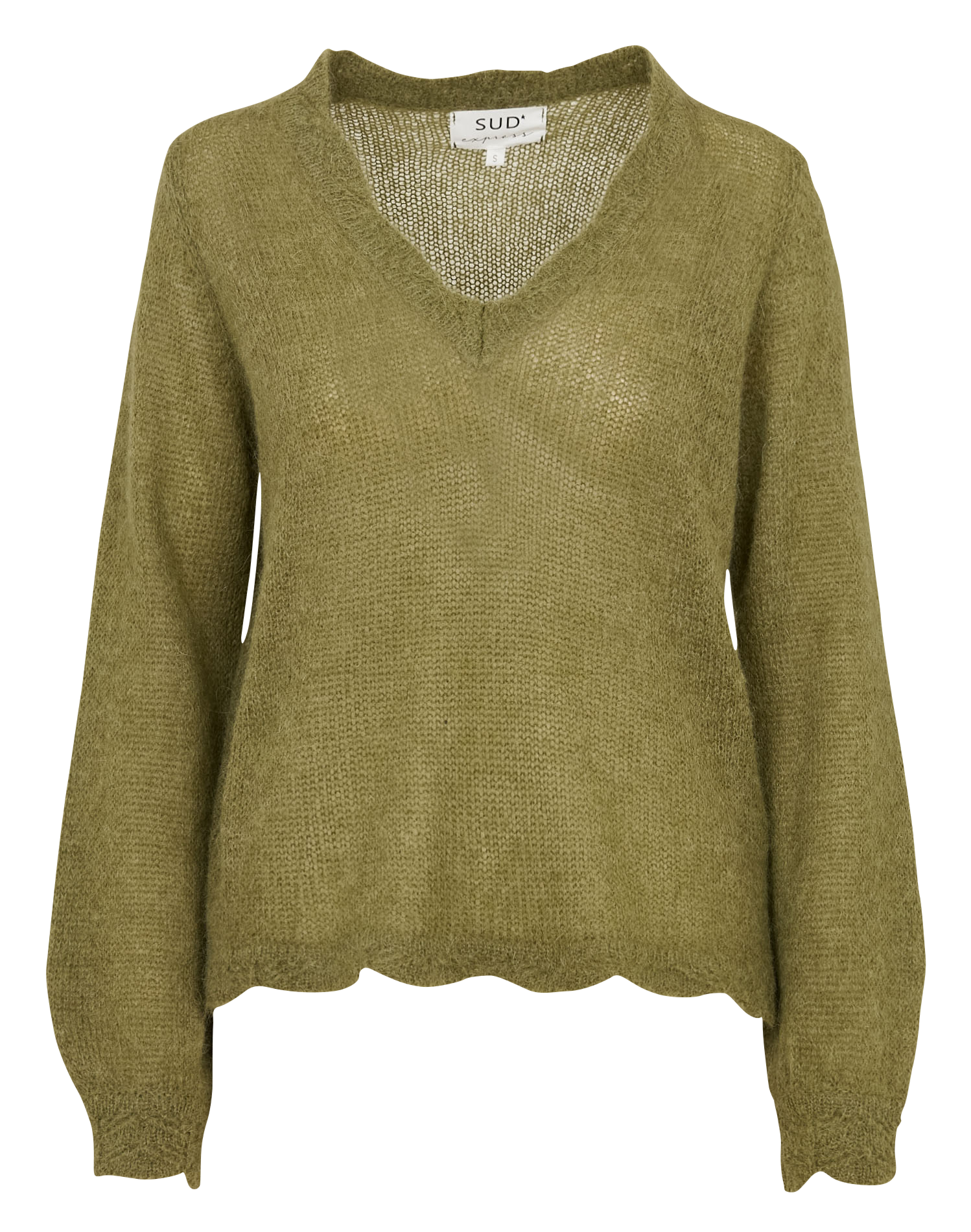 Pull droit col V en laine mélangée SUD EXPRESS Vert