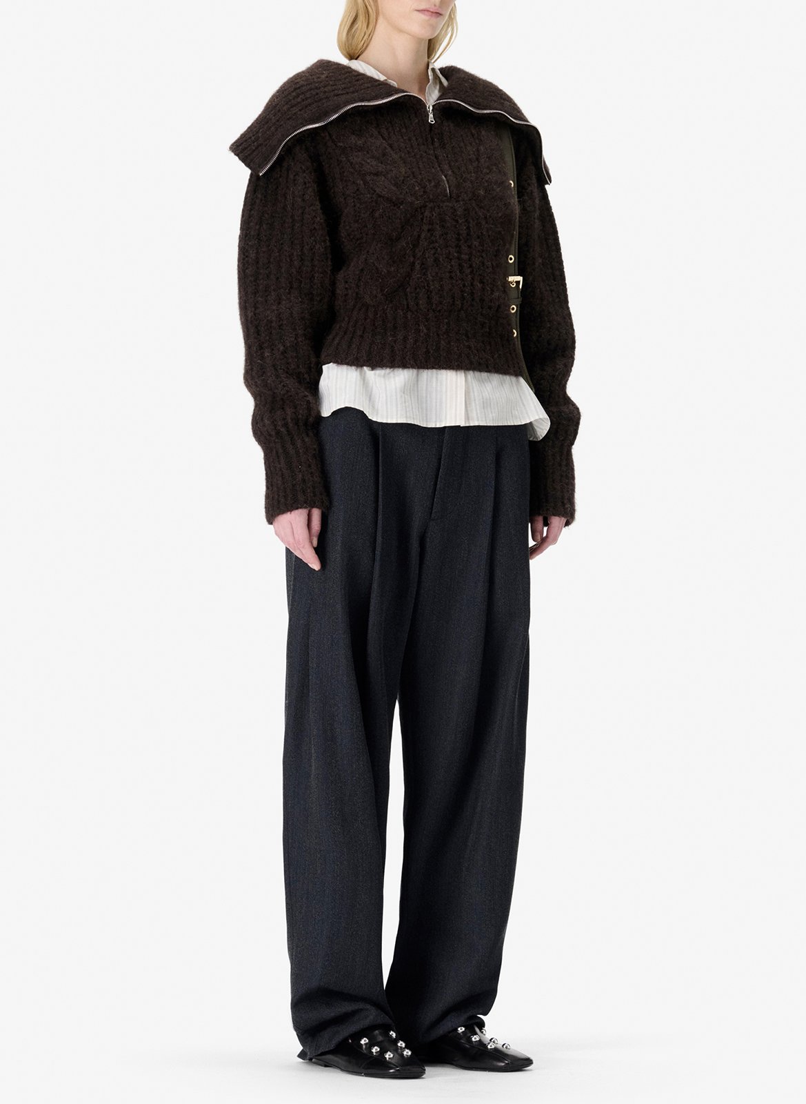 Pull col zippé en maille unie IRO Marron