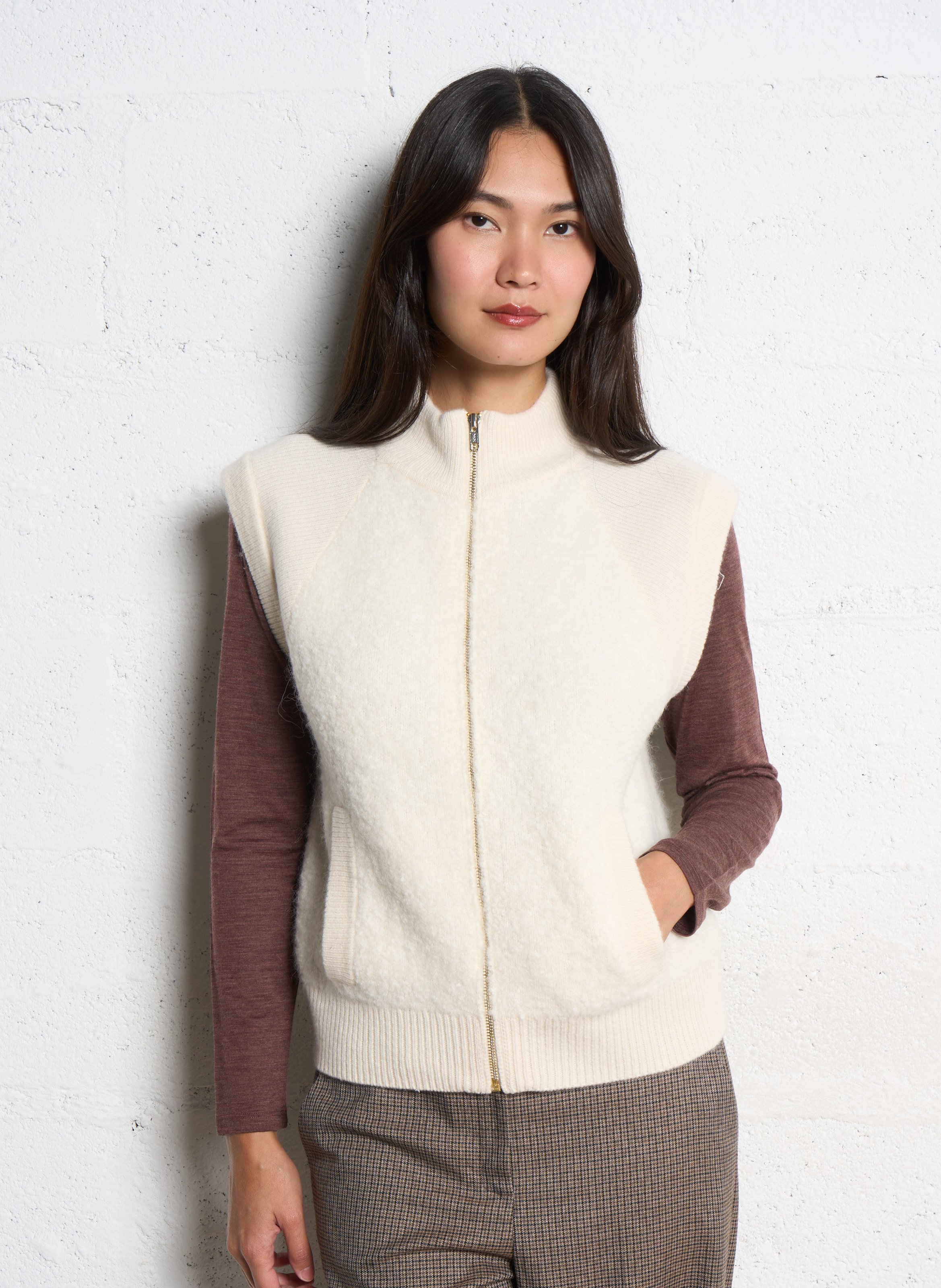 Gilet droit en maille MAISON 123 Beige