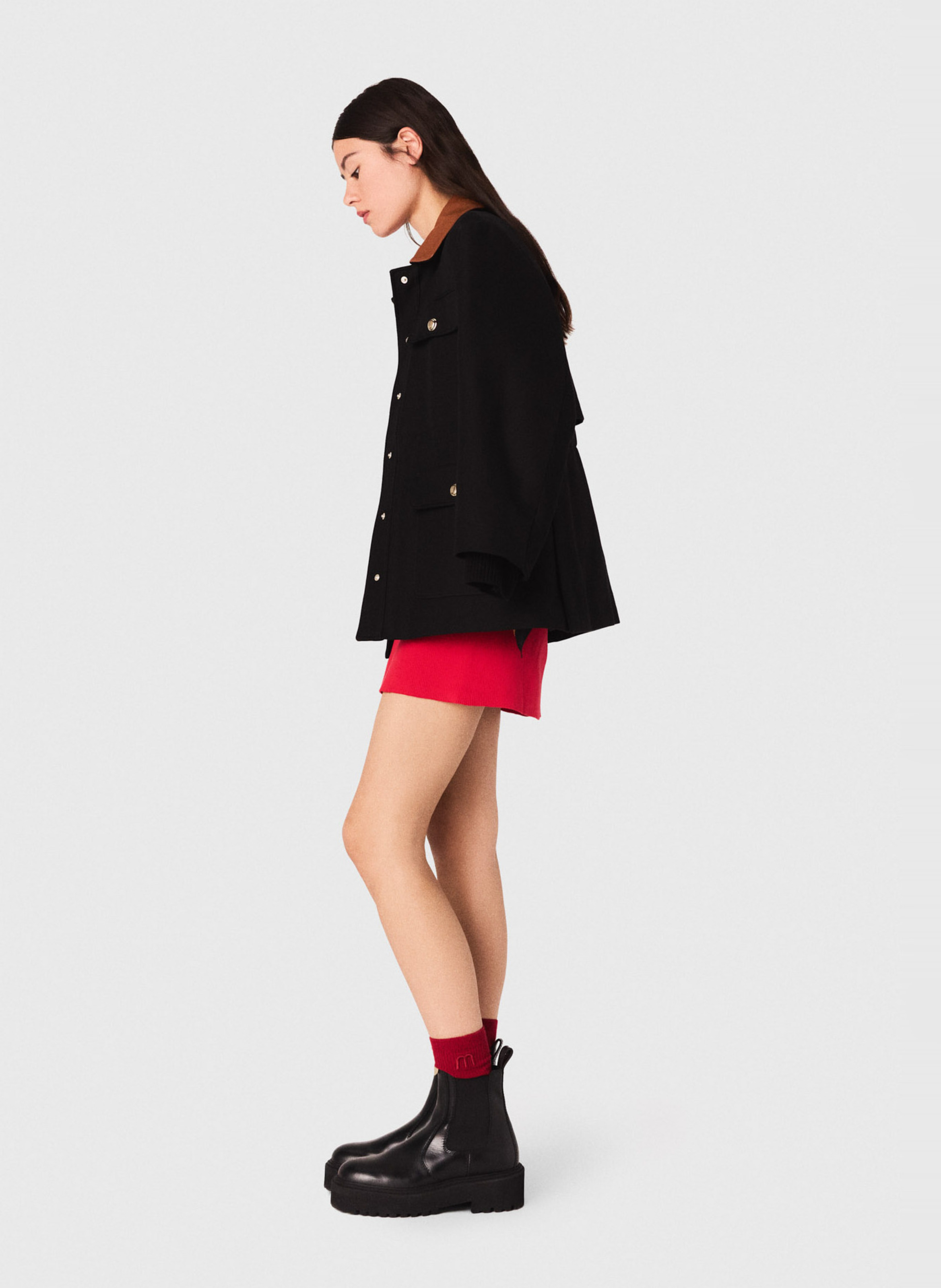 Parka col classique en cuir MAJE Noir