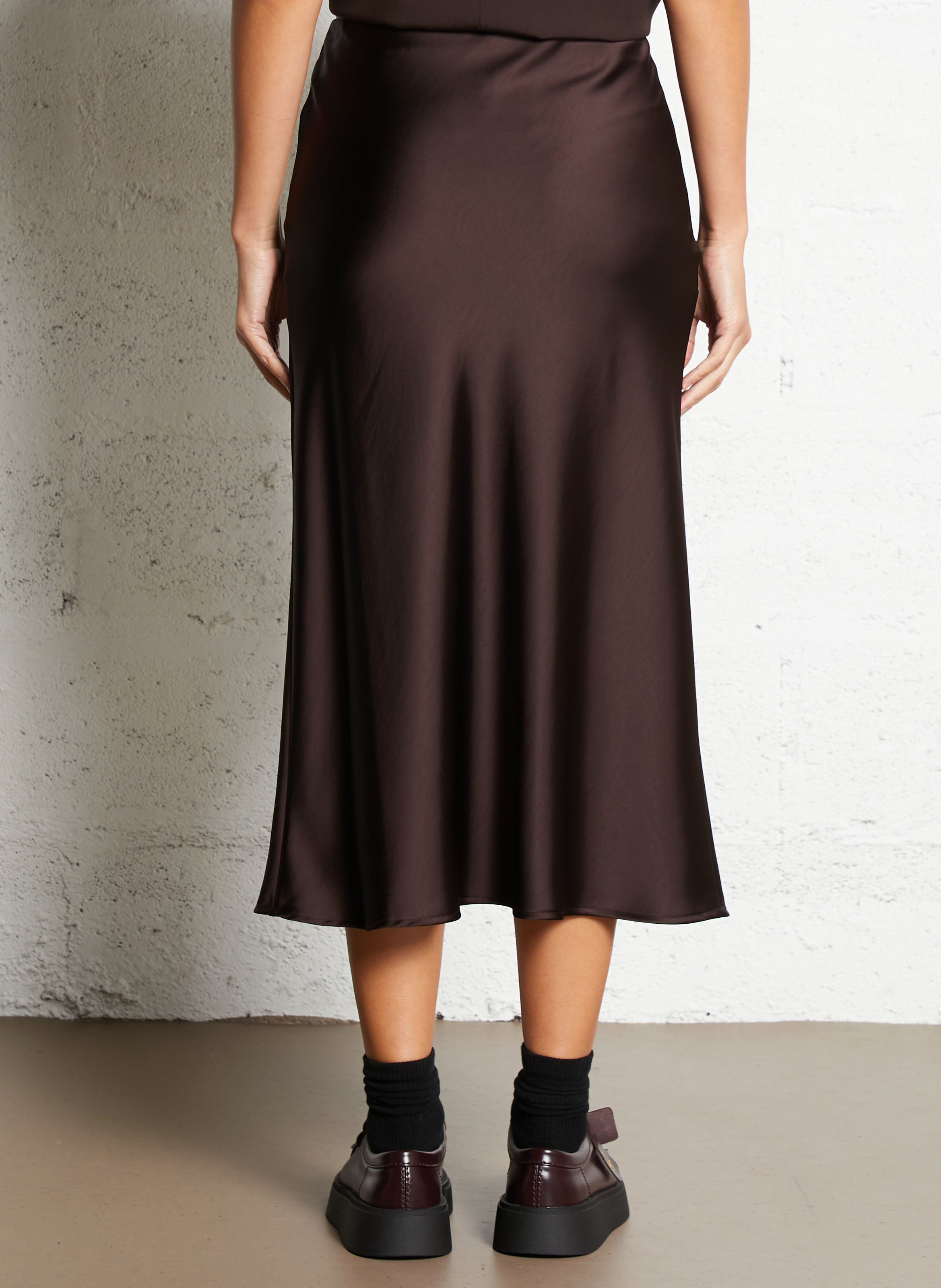 Solid flared satin skirt IMPERIAL Brown