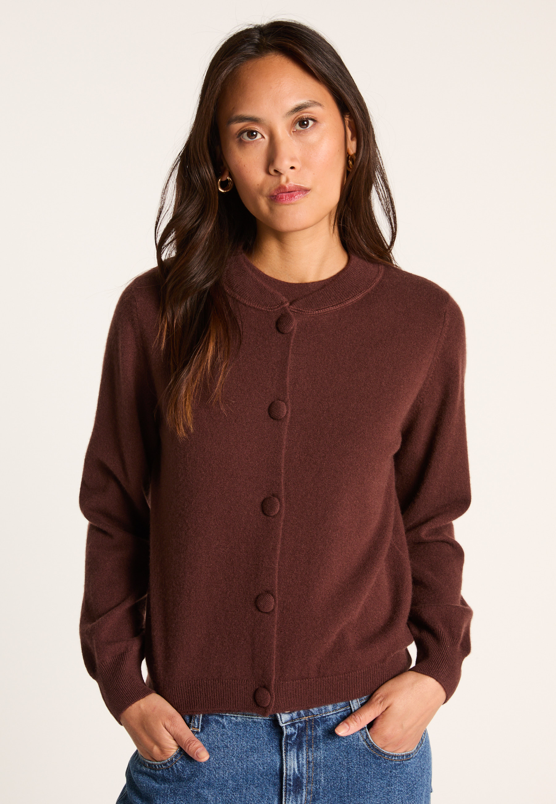 Buttoned cashmere cardigan Brown