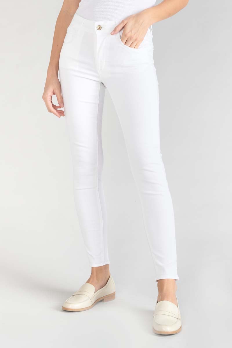 High-waisted push-up slim jeans, 7/8 length LE TEMPS DES CERISES White