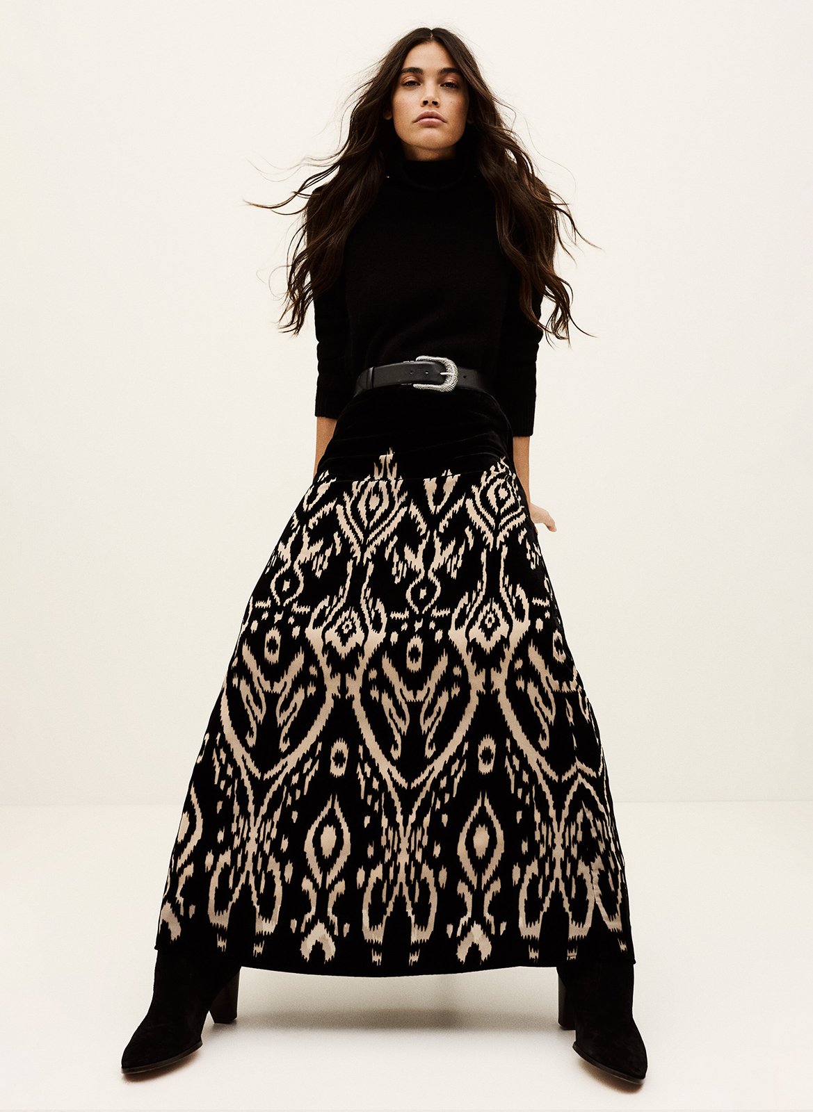 Jupe longue ample imprimée BA&SH Noir