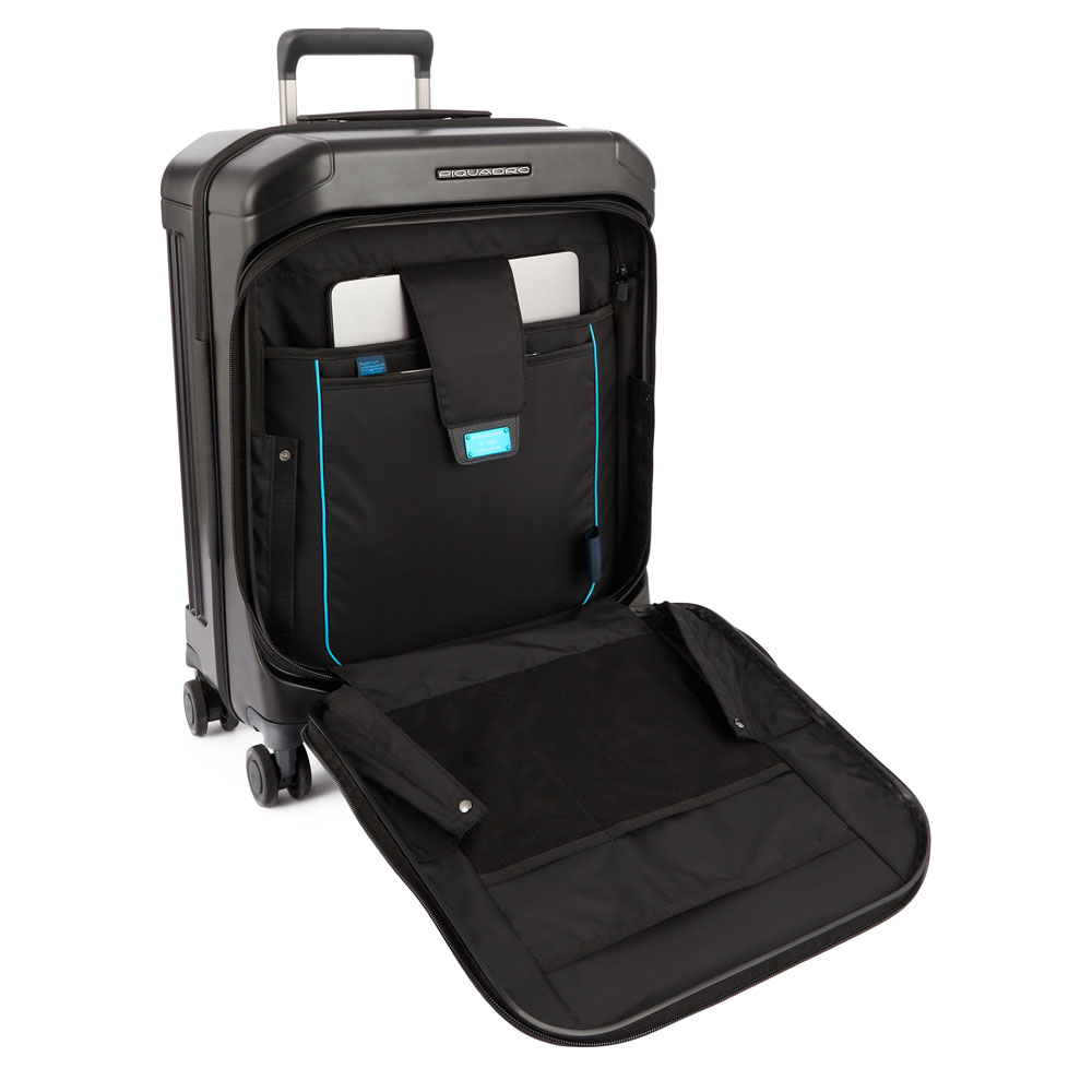 4-wheel carry-on trolley suitcase with front pocket for laptop and iPad® Pro 12.9 and TSA lock PIQUADRO Grey