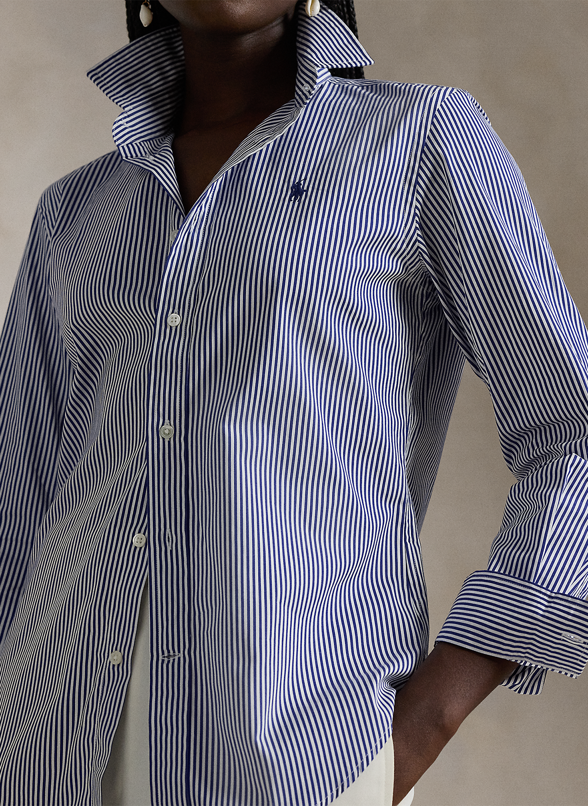 Gestreepte, katoenen blouse met klassieke kraag POLO RALPH LAUREN Blauw