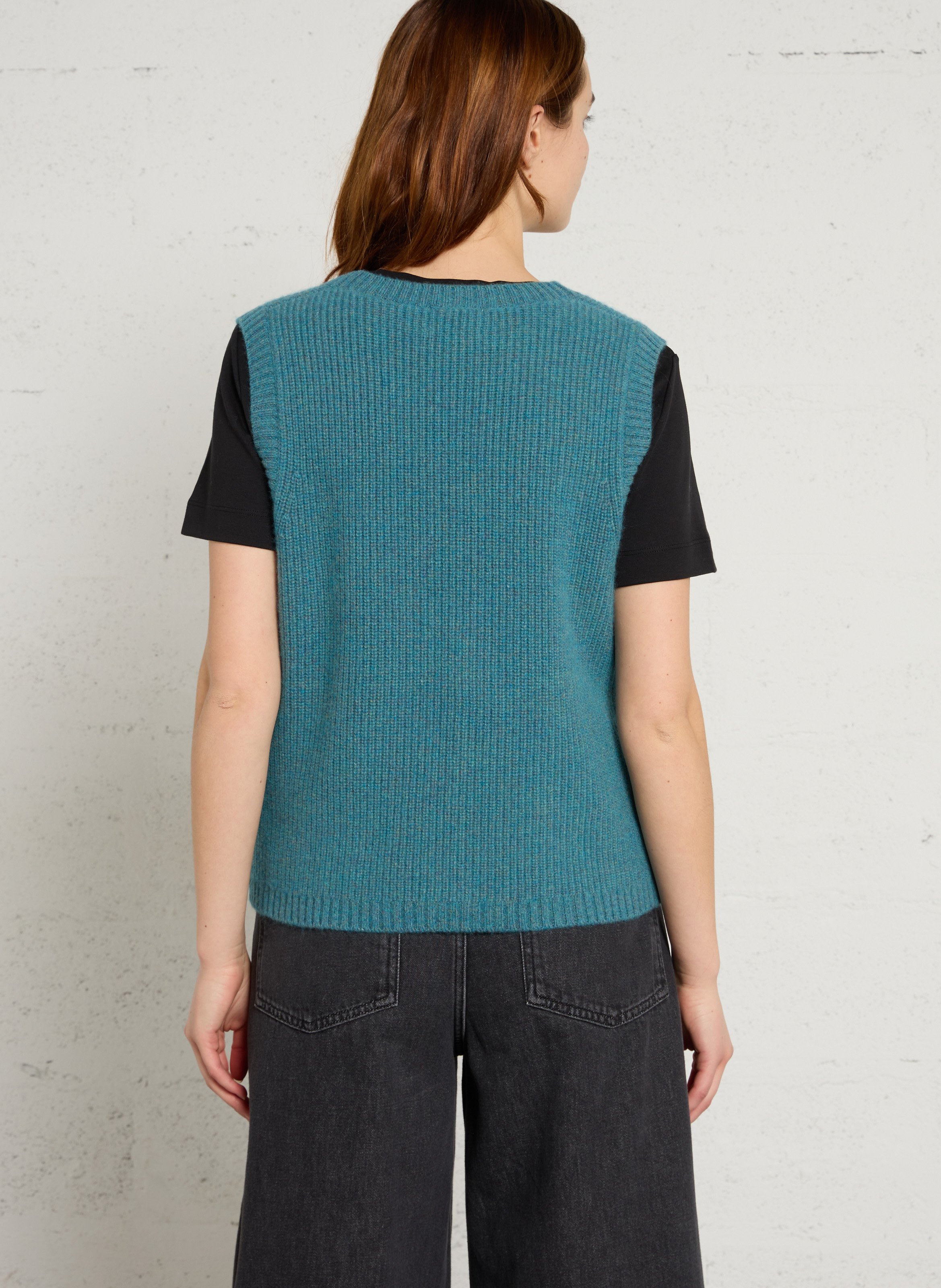 Round neck vest in wool and cashmere blend MAISON 123 Blue