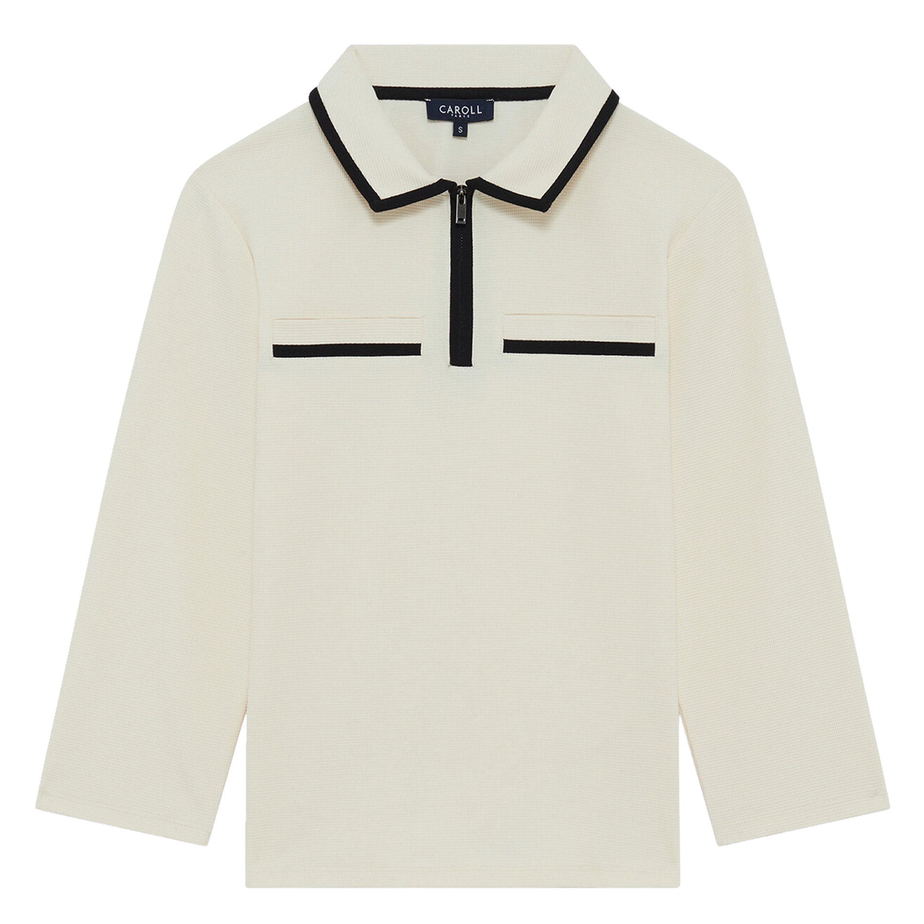 Rechte top van katoenmix met klassieke kraag CAROLL Beige