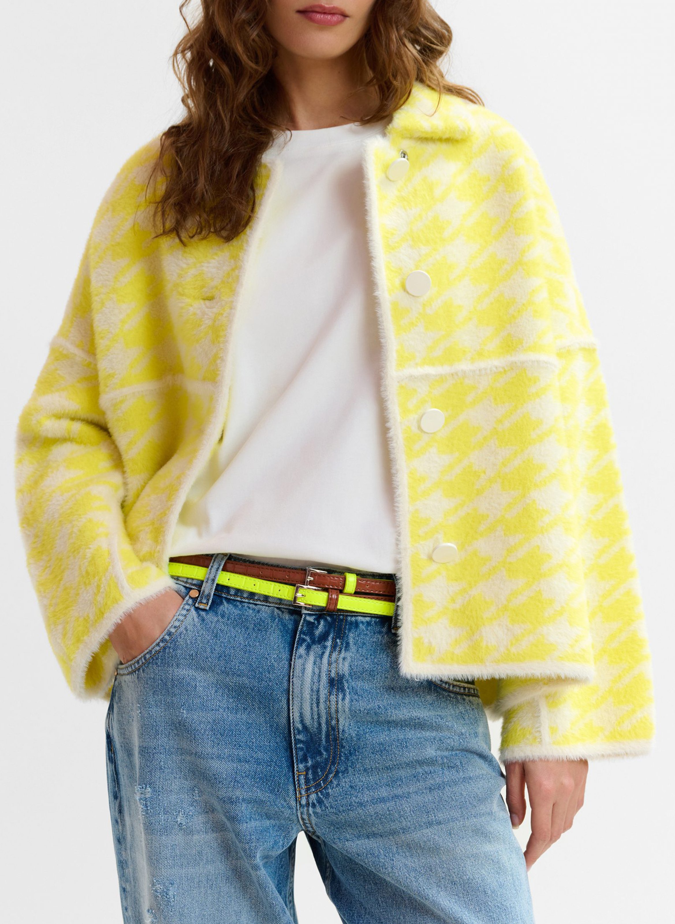 Straight jacket with classic collar print ESSENTIEL ANTWERP Yellow