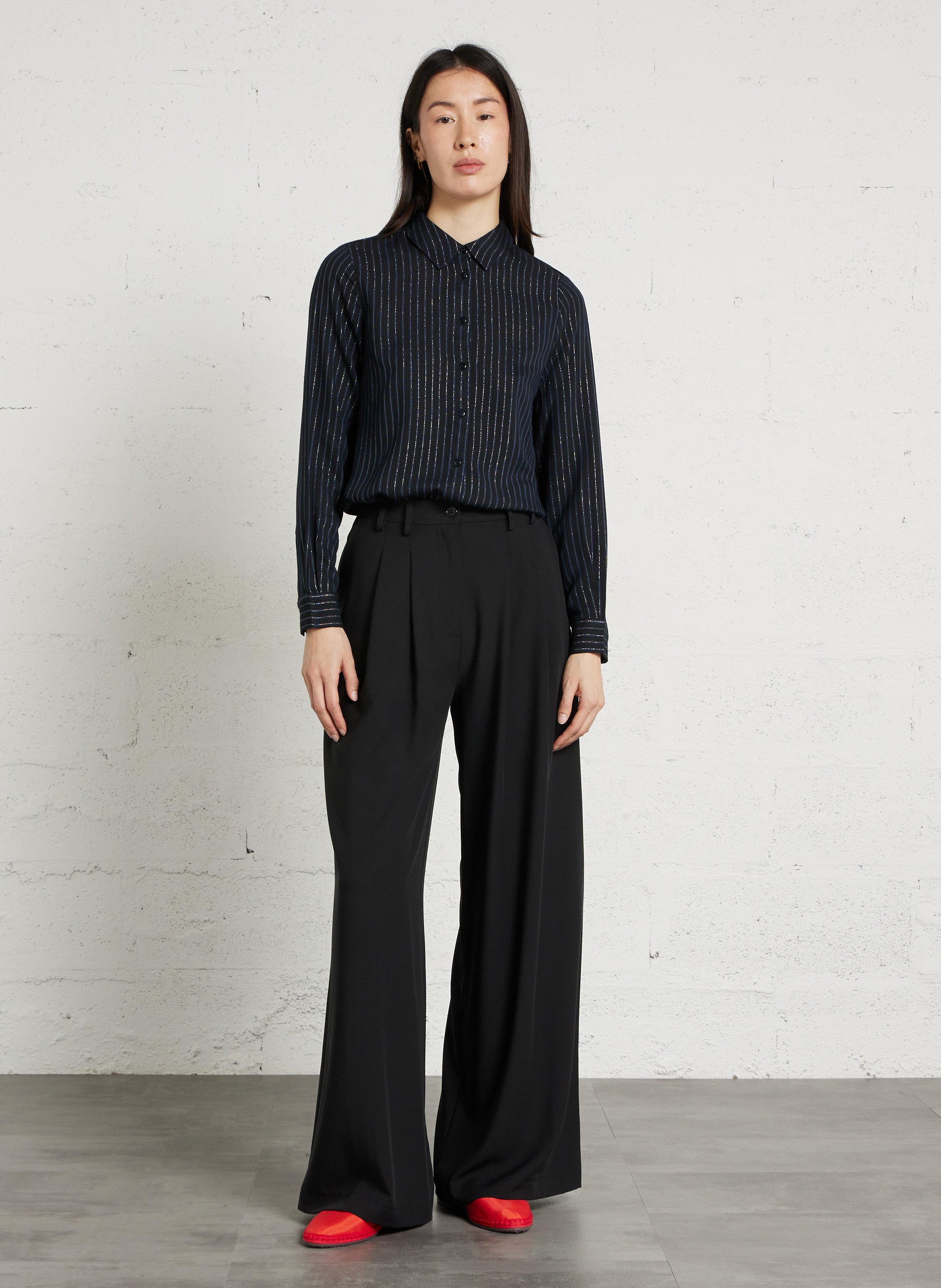 Chemise droite col classique à rayures métallisées MAISON 123 Bleu