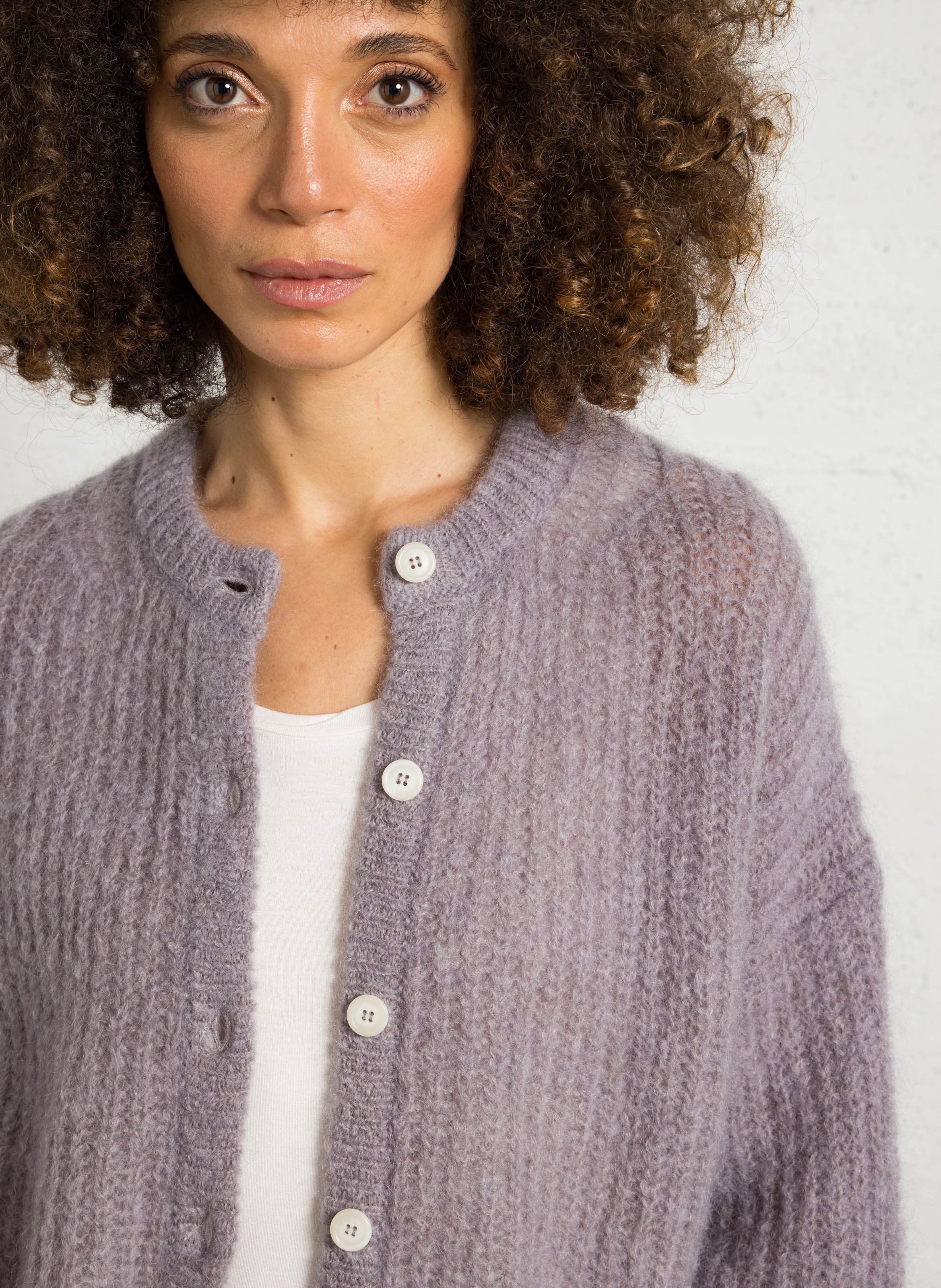 Gilet ample boutonné en mohair mélangé DES PETITS HAUTS Gris