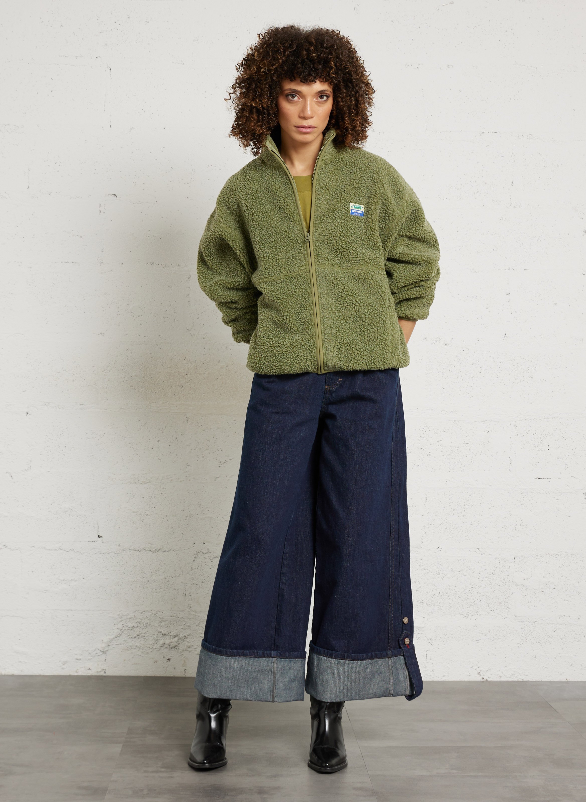 Veste ample zippée à col montant polaire AMERICAN VINTAGE Vert