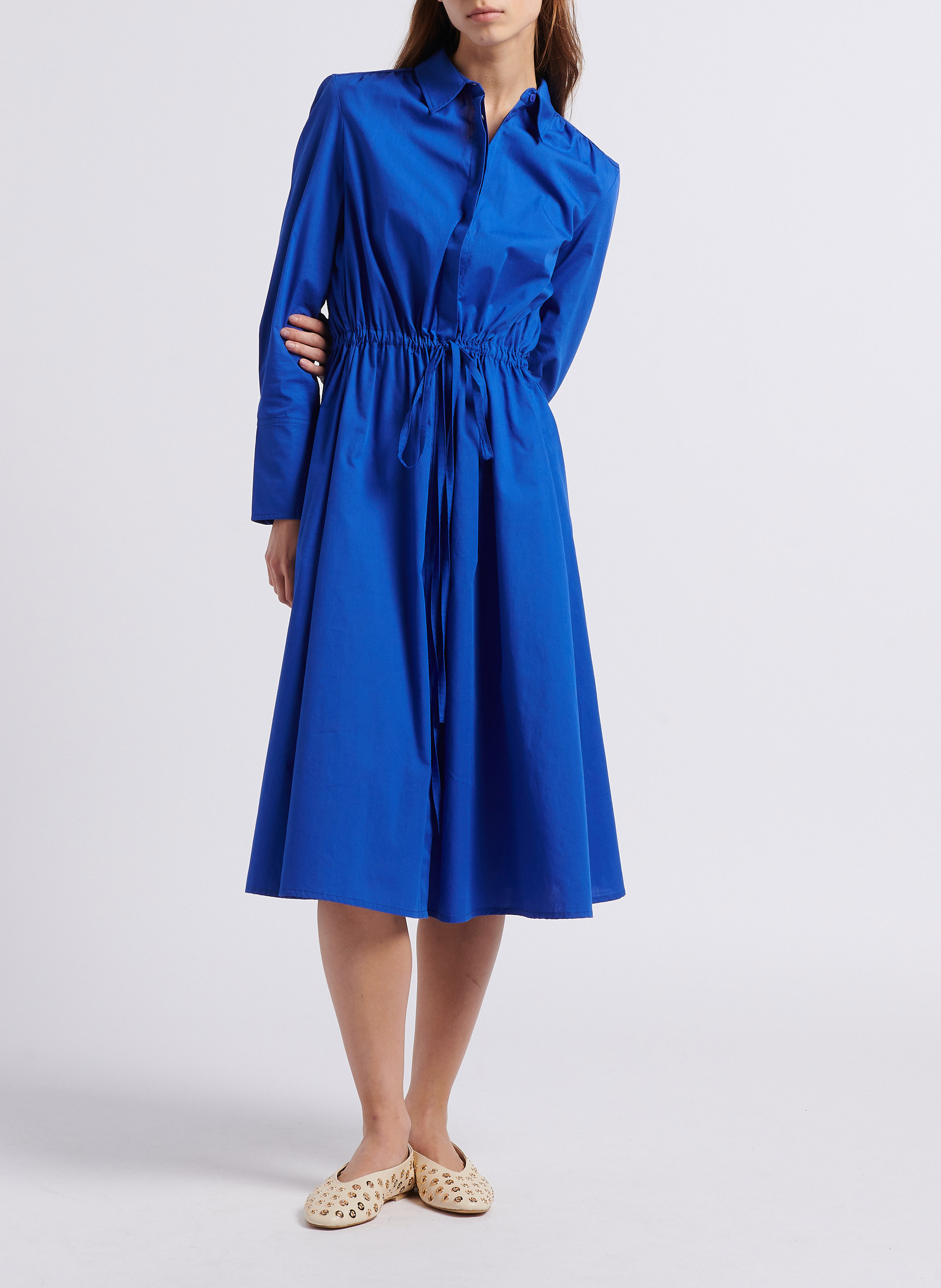 Robe midi droite col classique en coton ATTIC AND BARN Bleu