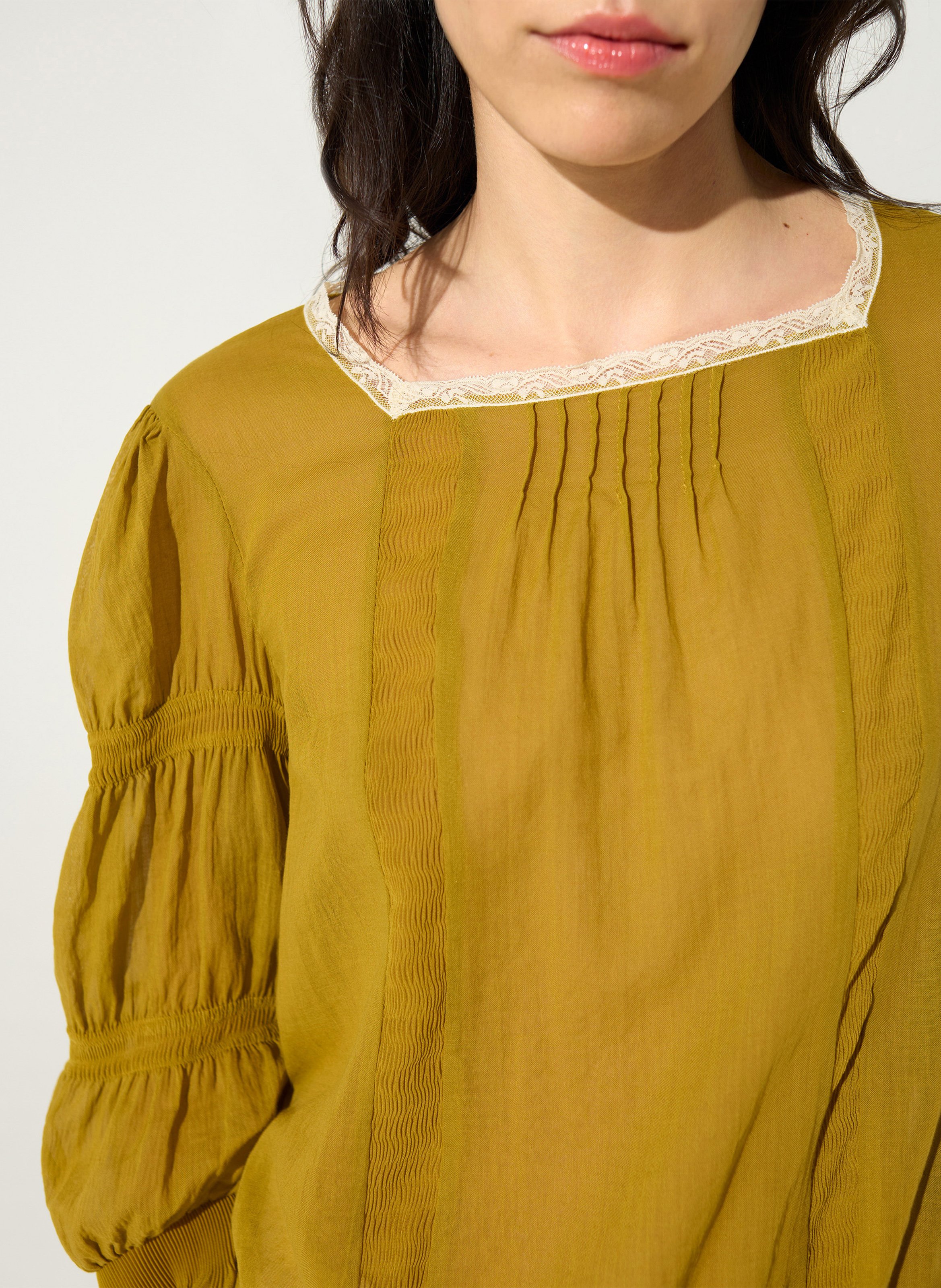 Gerade Bluse mit Rundhalsausschnitt aus Baumwolle COTELAC Gelb