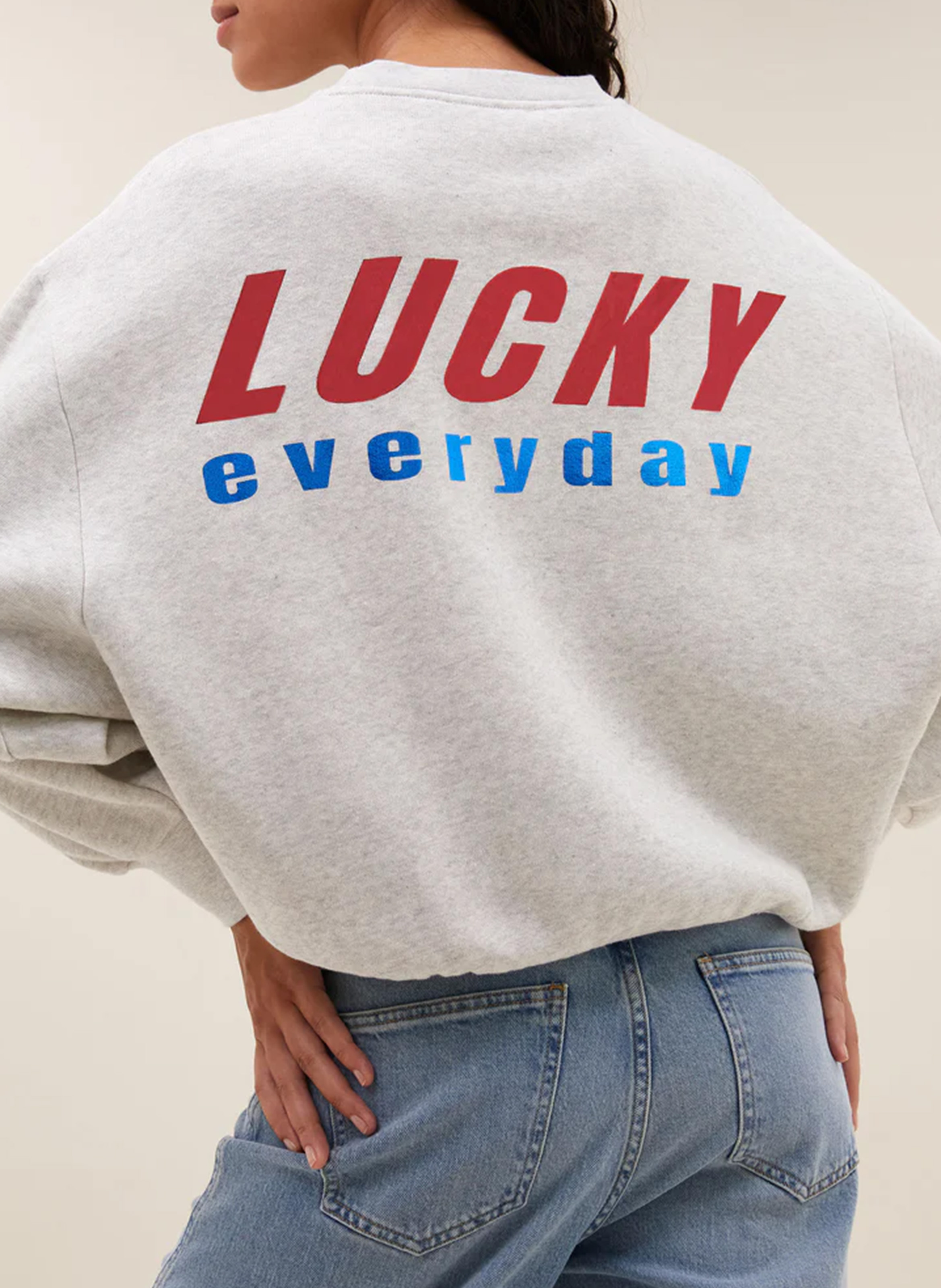 Sweat oversize col rond en coton mélangé BY BAR Gris