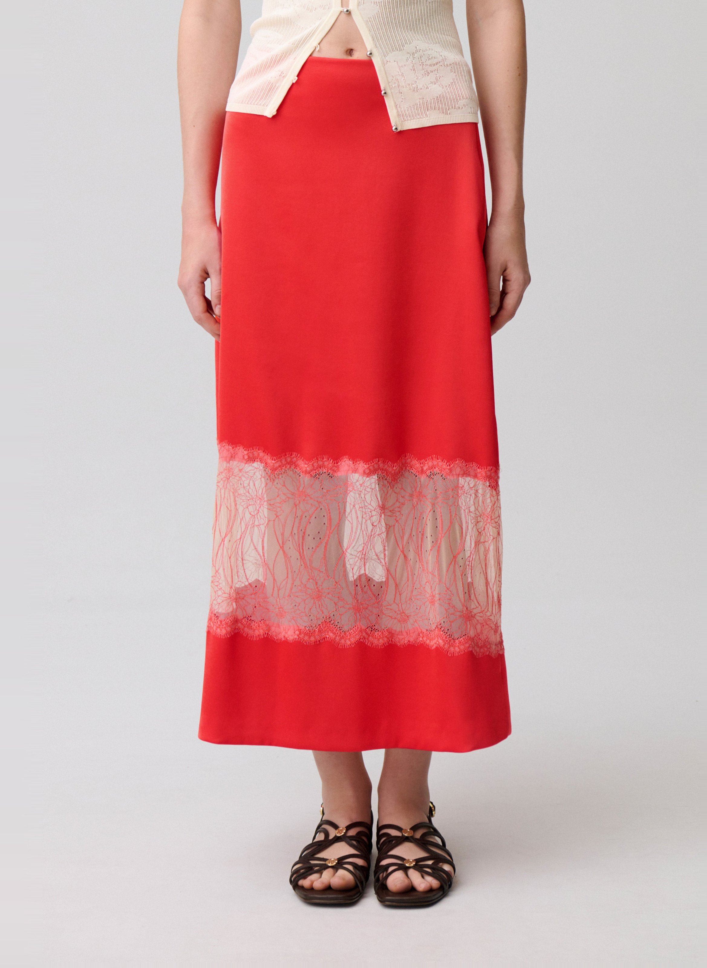 Jupe longue évasée à dentelle CLAUDIE PIERLOT Orange