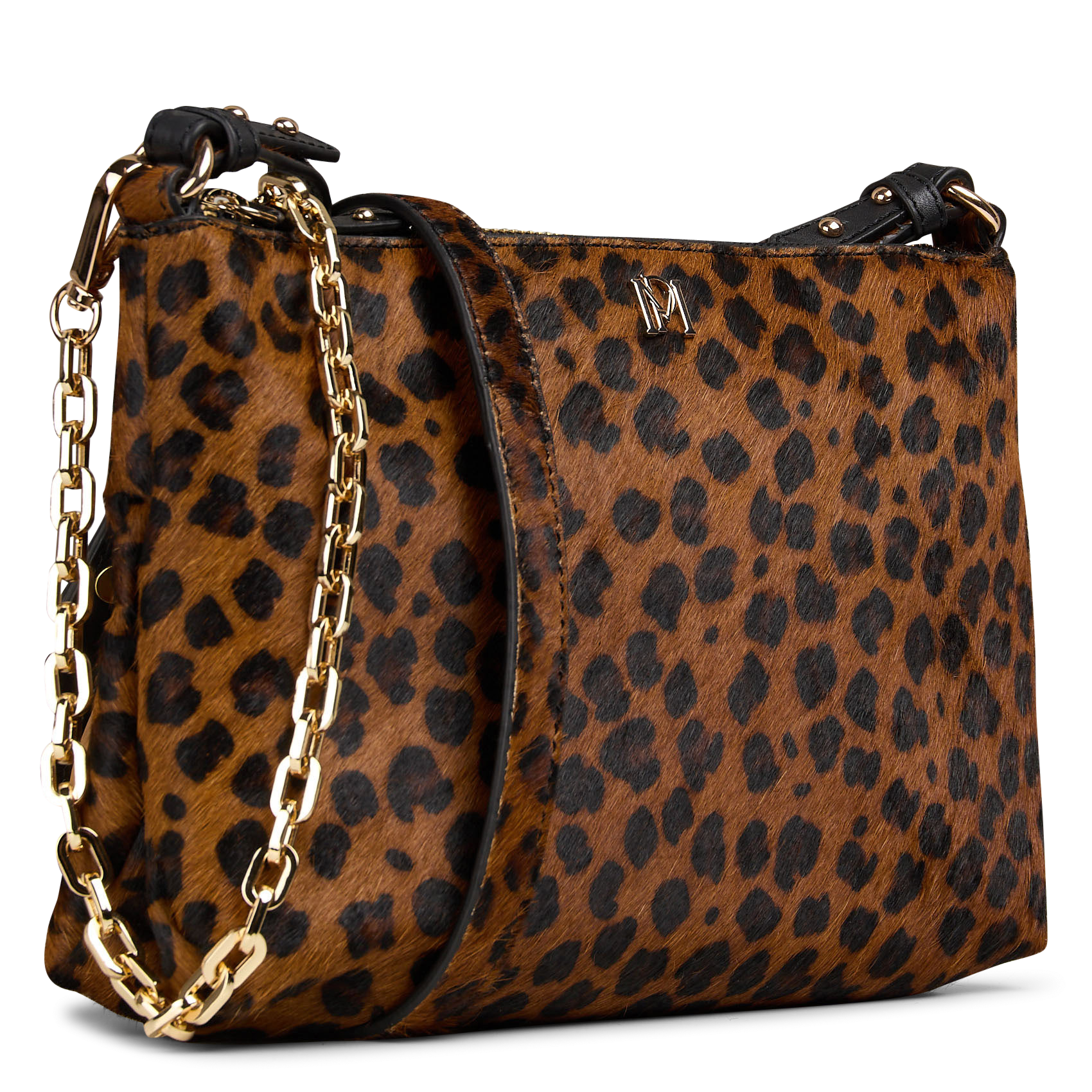 Leopard fur shoulder bag in leather PETITE MENDIGOTE Multicolored