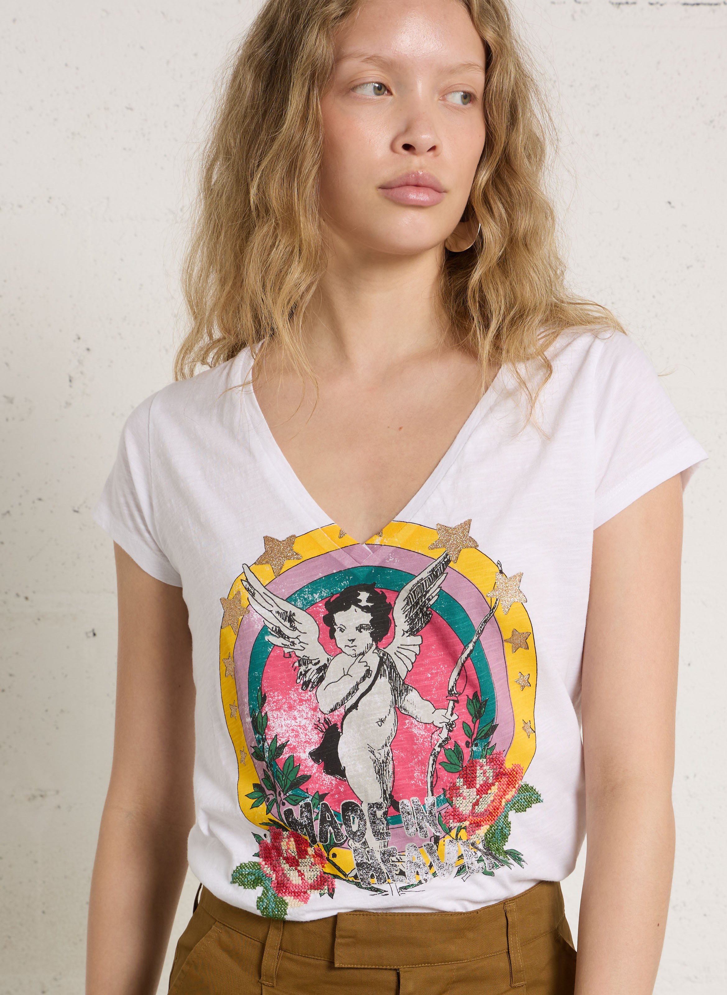 T-shirt met V-hals van biologisch katoen LEON & HARPER