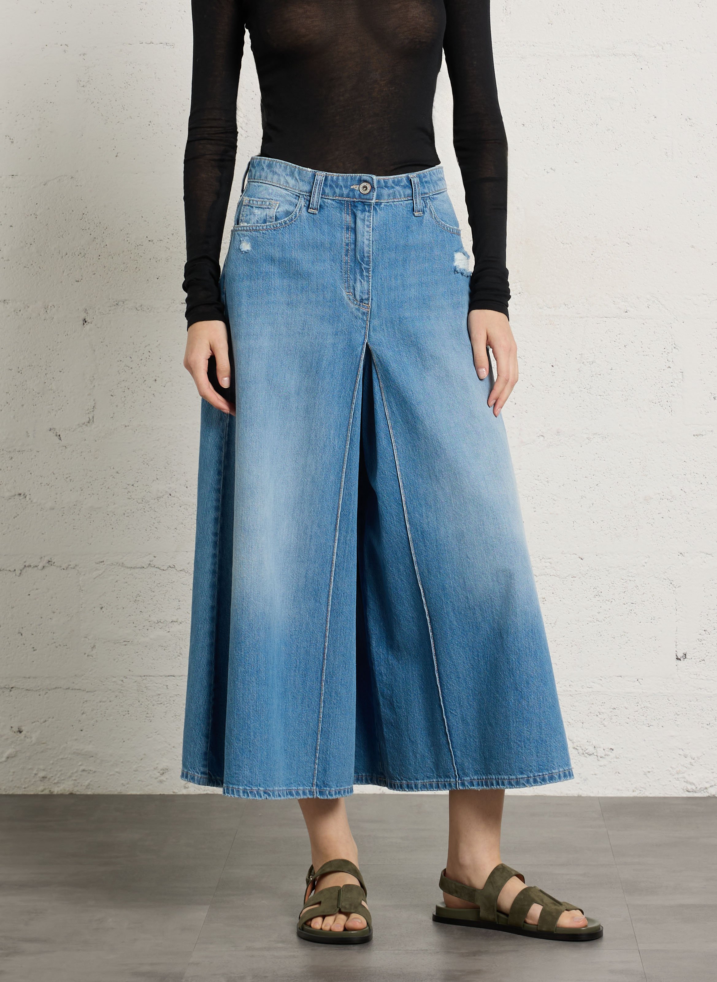 Weite Baumwoll-Culotte-Hose PLEASE Blau