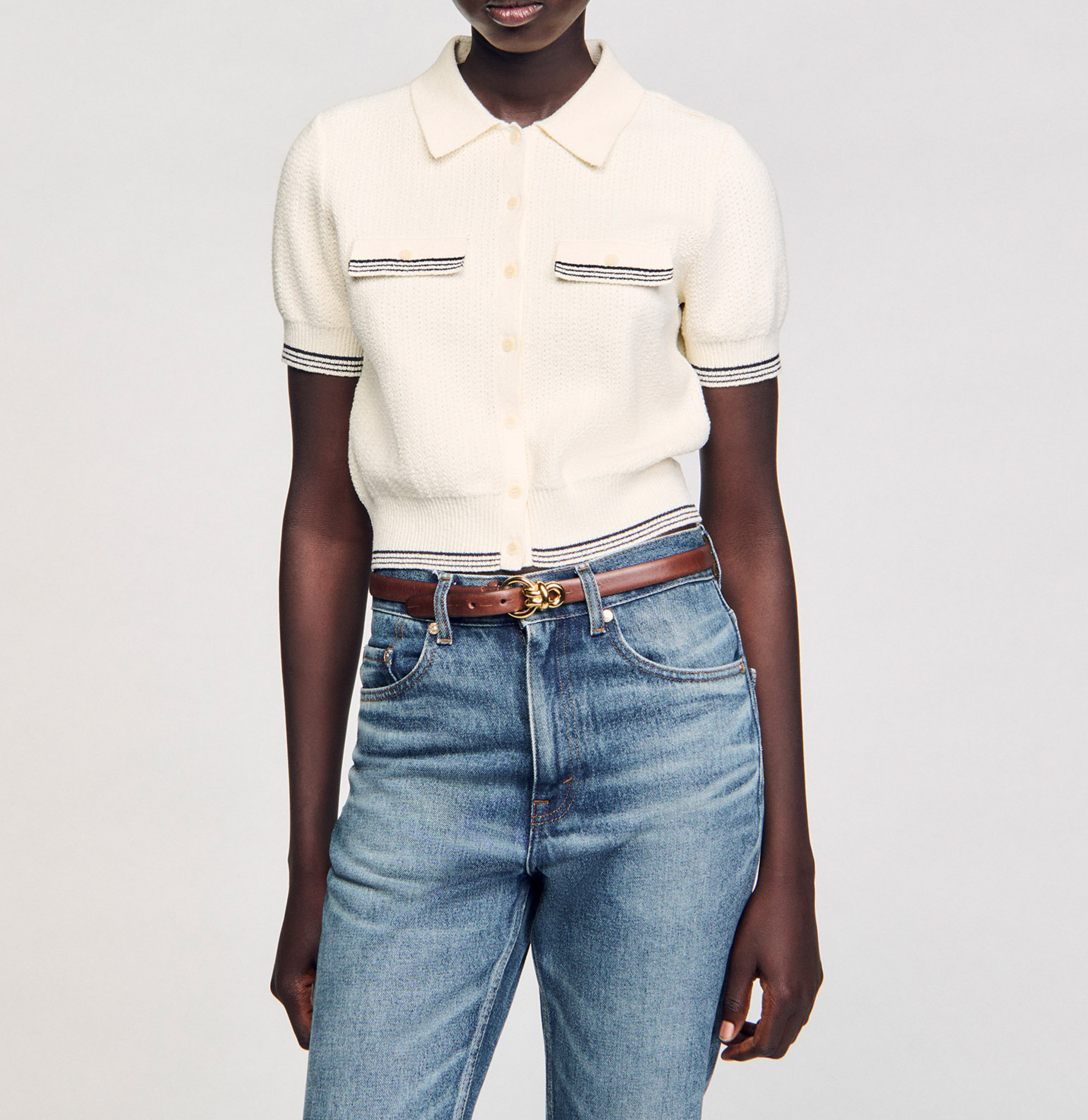 Thin leather belt with buckle SANDRO Brown