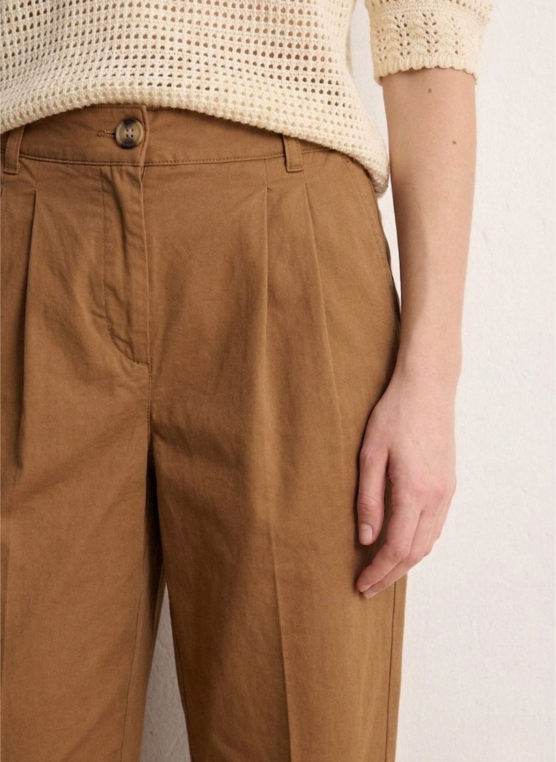Pantalon large taille haute uni PABLO Marron
