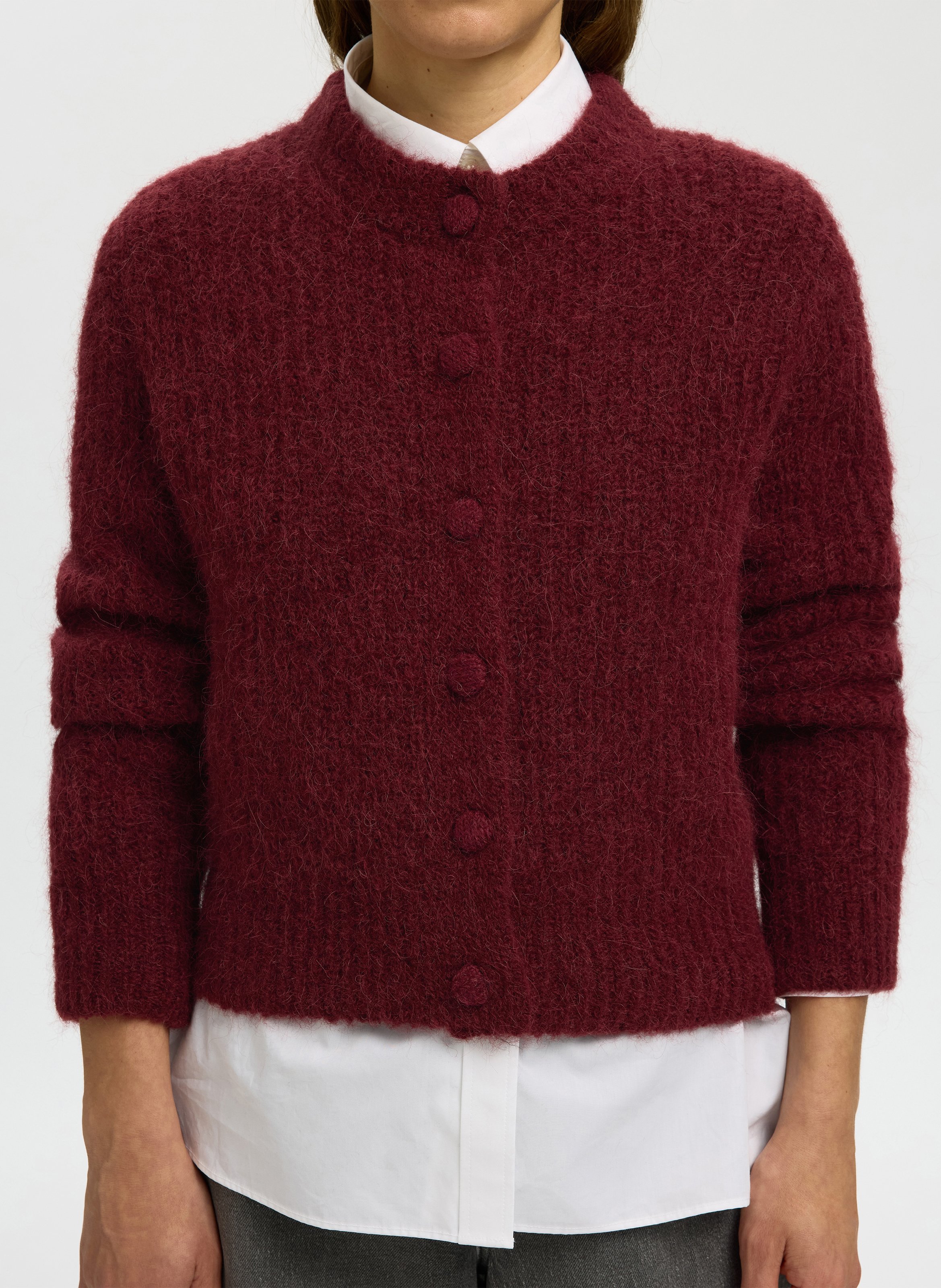 Recht vest met ronde hals | wolblend SELECTED Paars