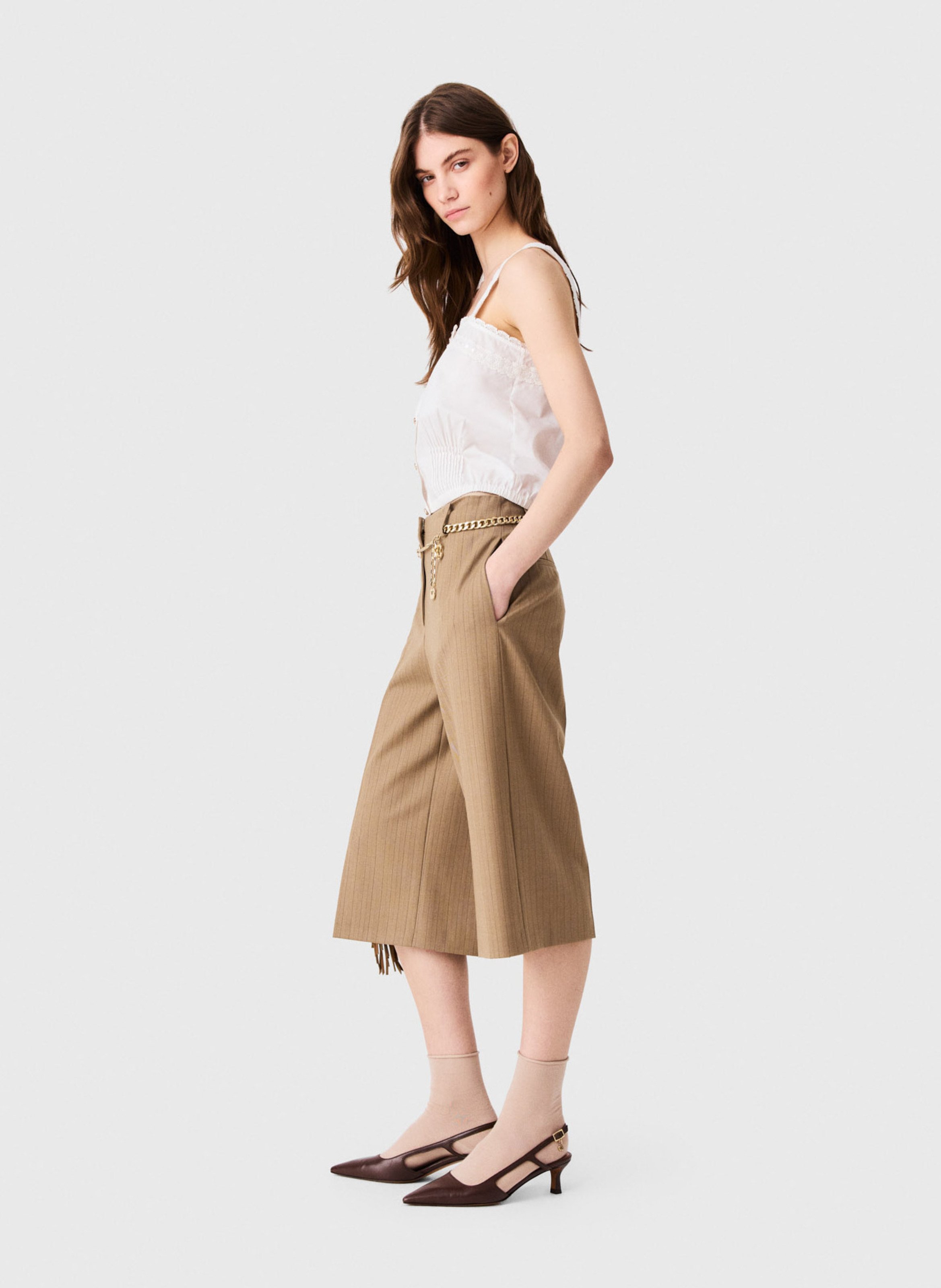 Striped wool blend tailored Bermuda shorts MAJE Beige