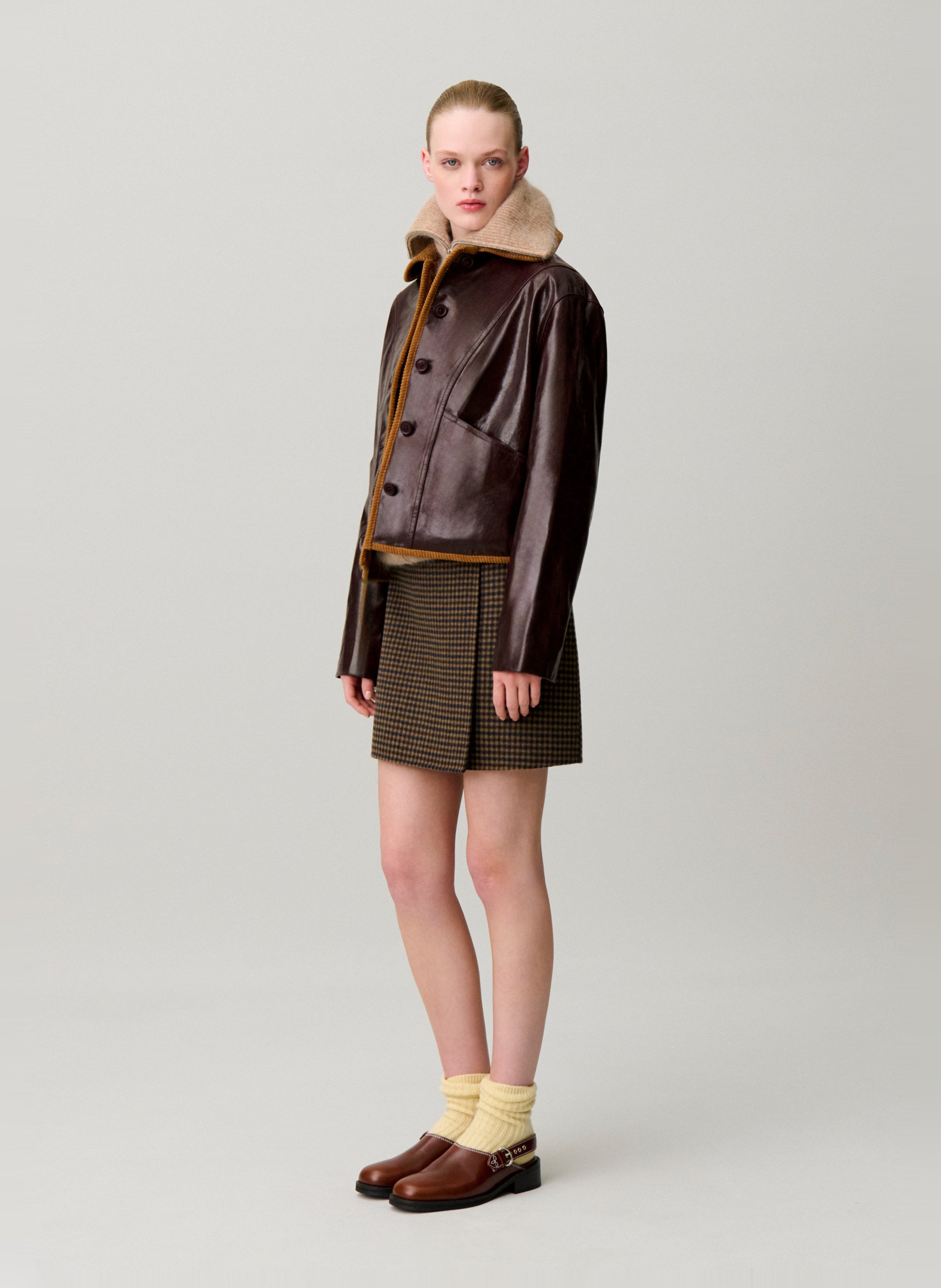 Blouson droit boutonné en cuir CLAUDIE PIERLOT Rouge