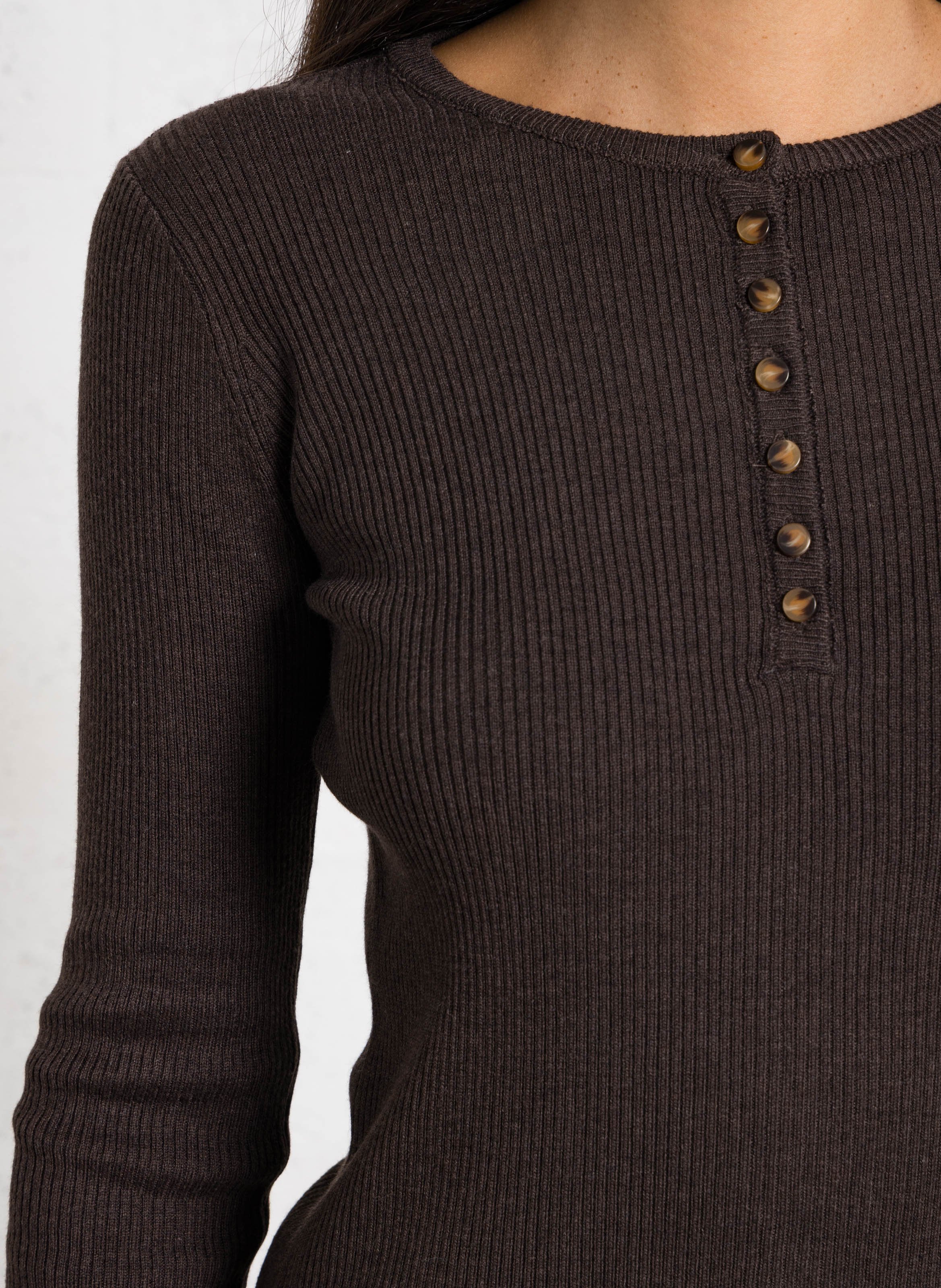 Tee-shirt ajusté boutonné uni LA PETITE ETOILE Marron