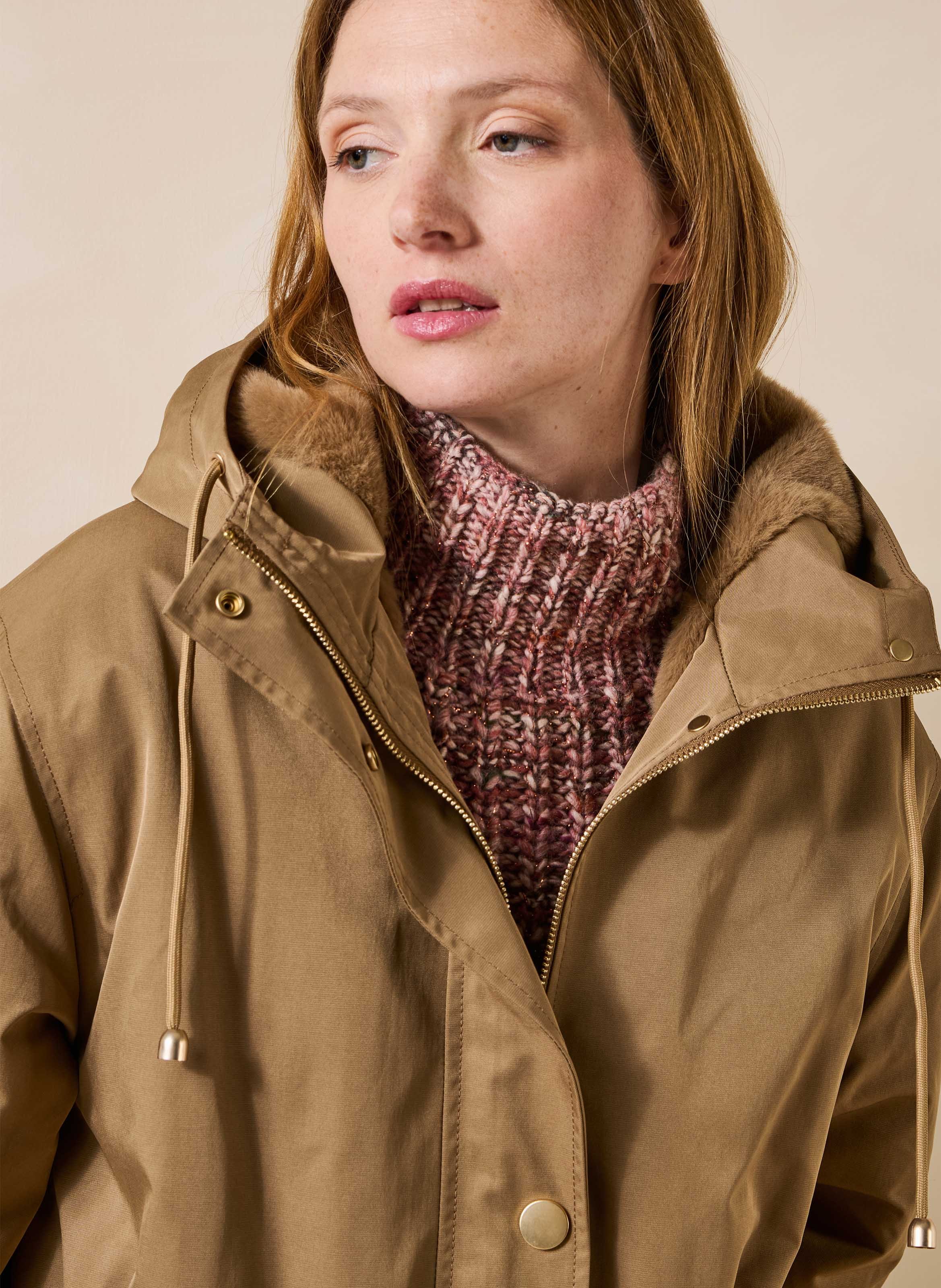Lange parka met capuchon LA FEE MARABOUTEE Beige