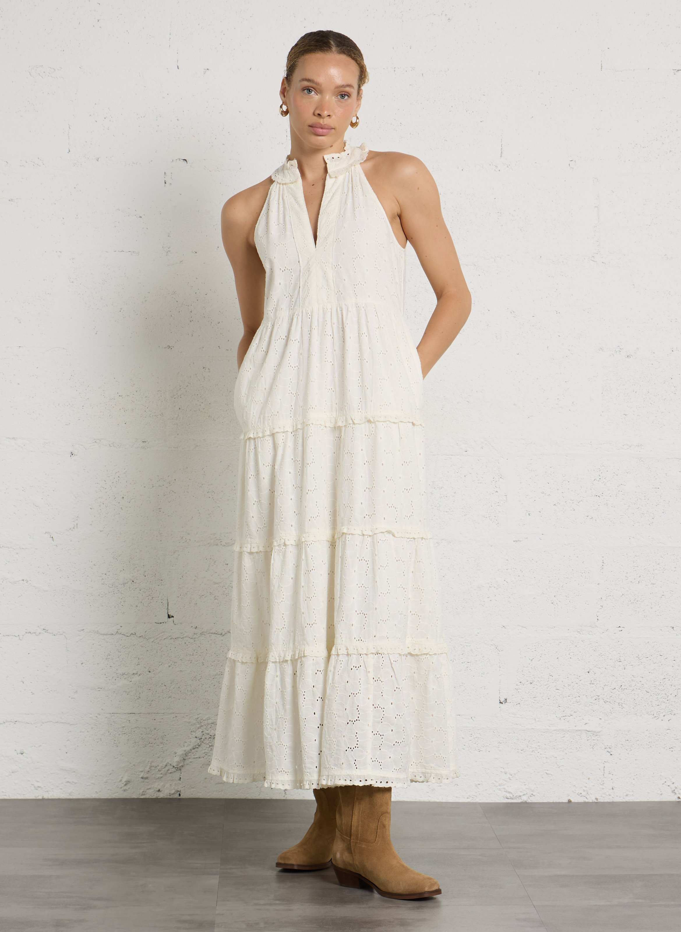 Ronde hals blouse in broderie anglaise MAISON HOTEL Wit