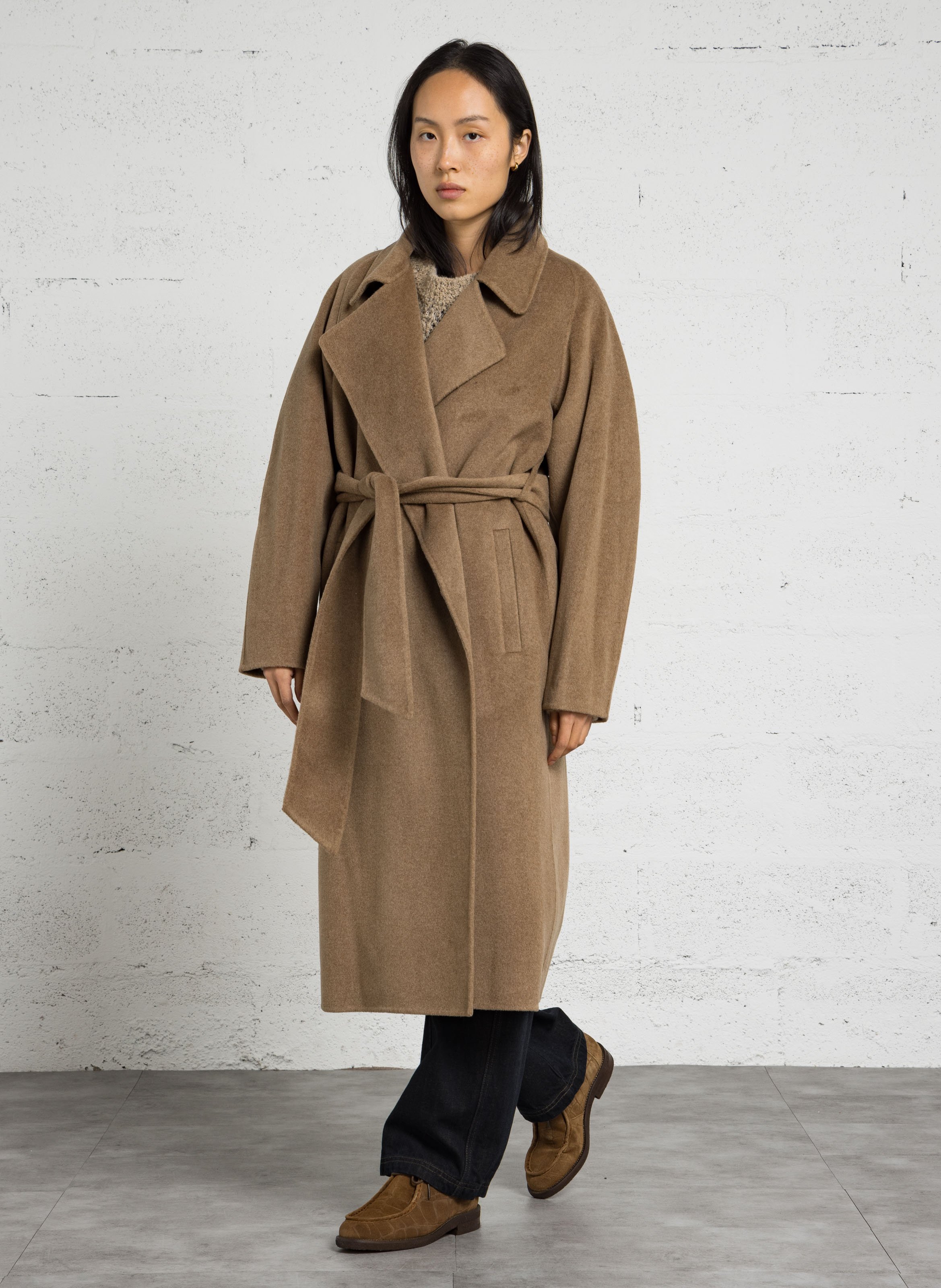 Wool-blend long belted coat SOEUR Brown