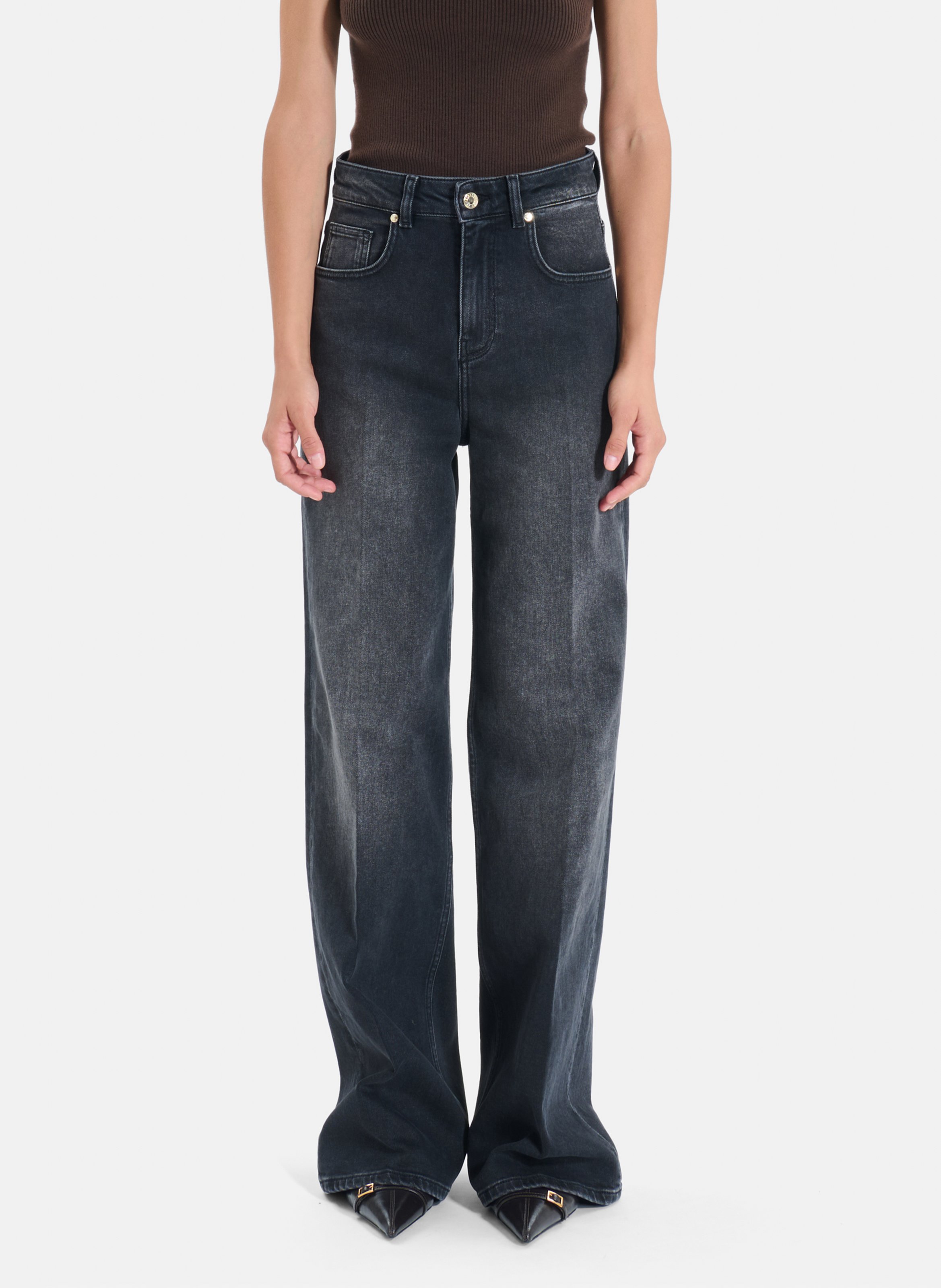 Wide-leg cotton-blend jeans ZAPA Black