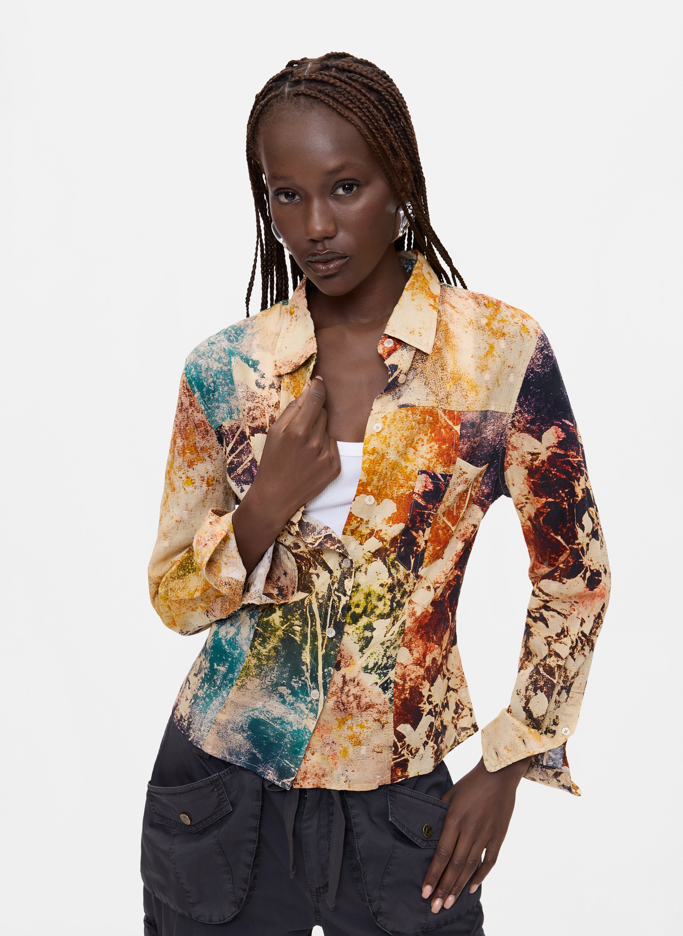 Straight printed cotton shirt DESIGUAL Blue