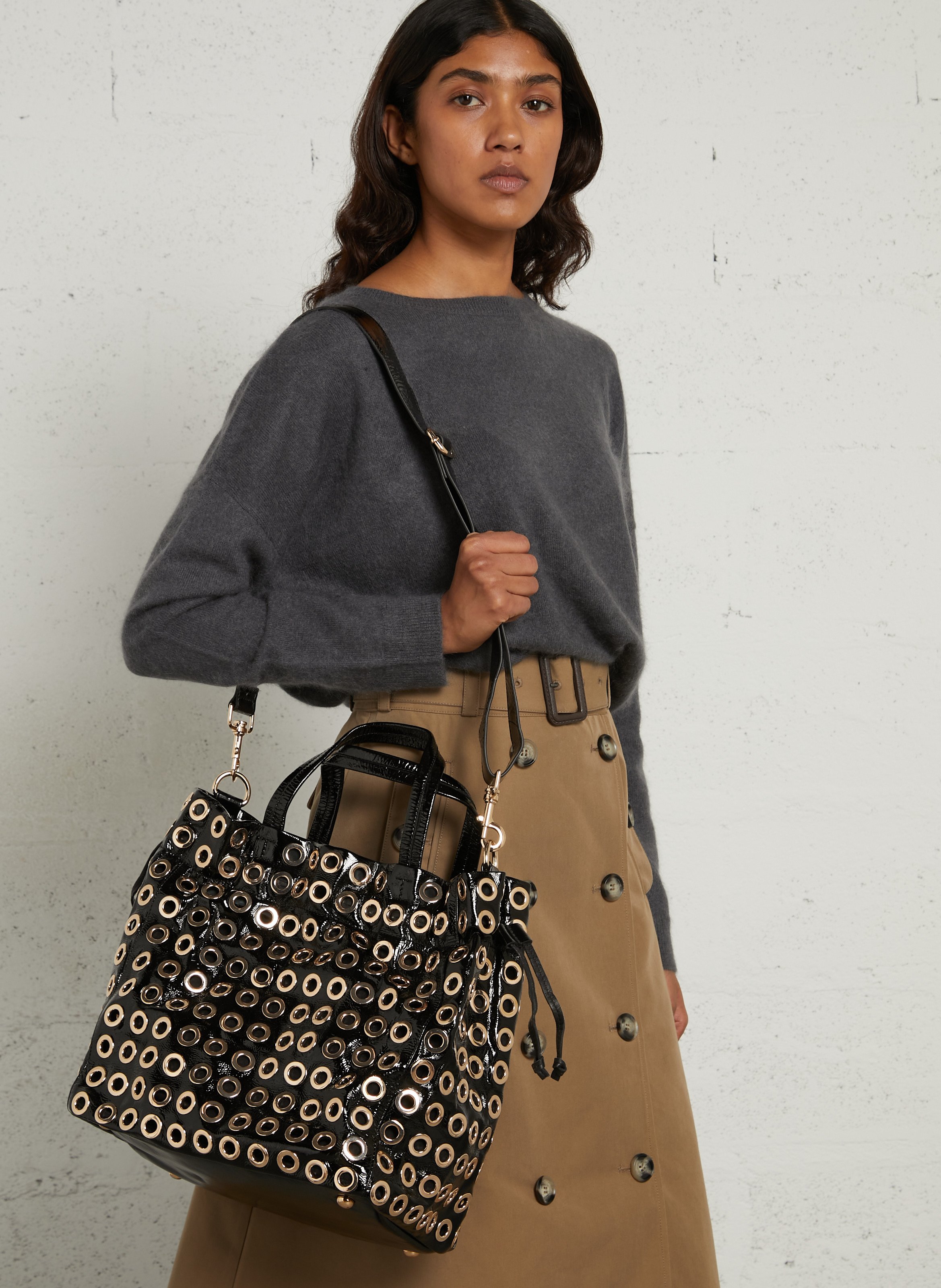 Leder-Shopper mit Ösen BERENICE Schwarz