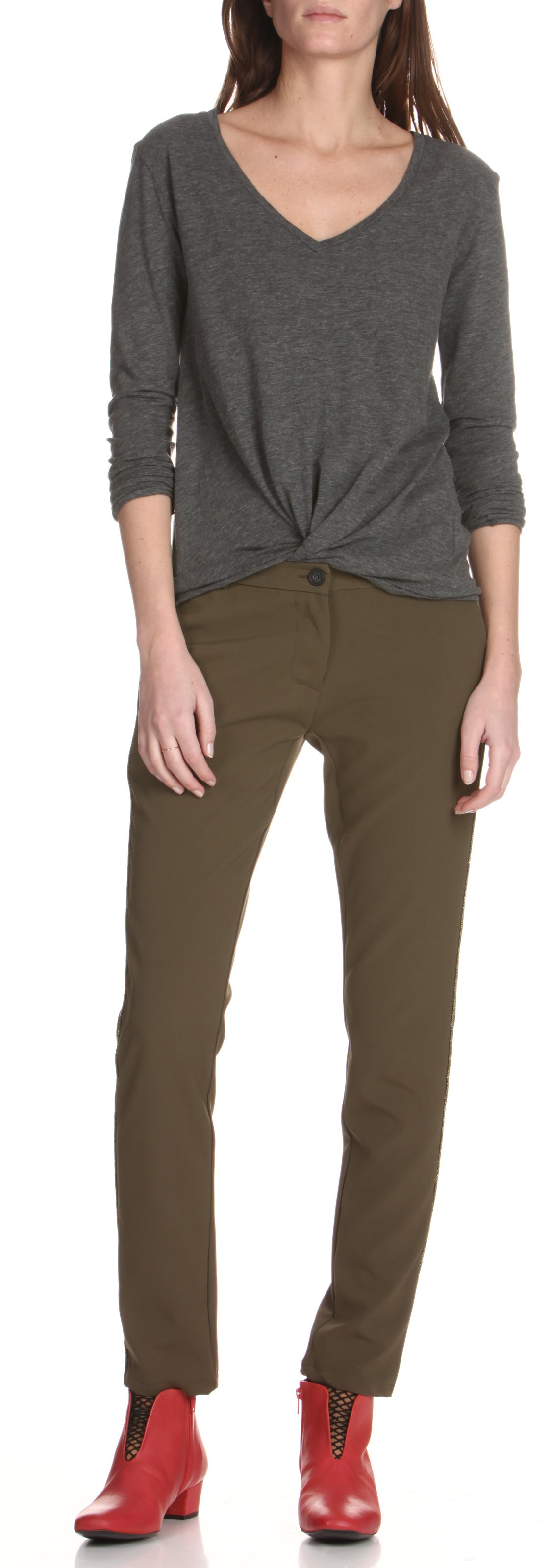 V-neck cotton-blend T-shirt Grey