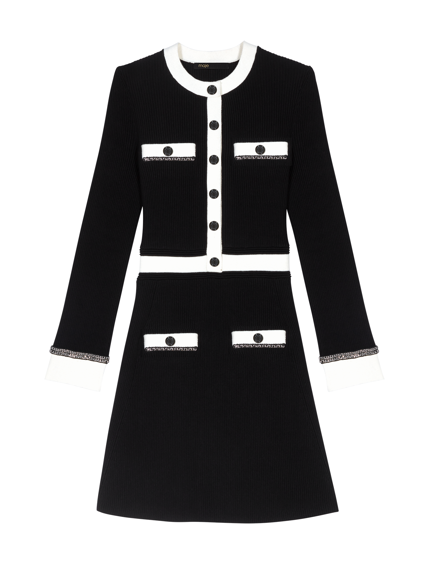 Korte jurk met ronde hals | katoenblend ZwartMAJE